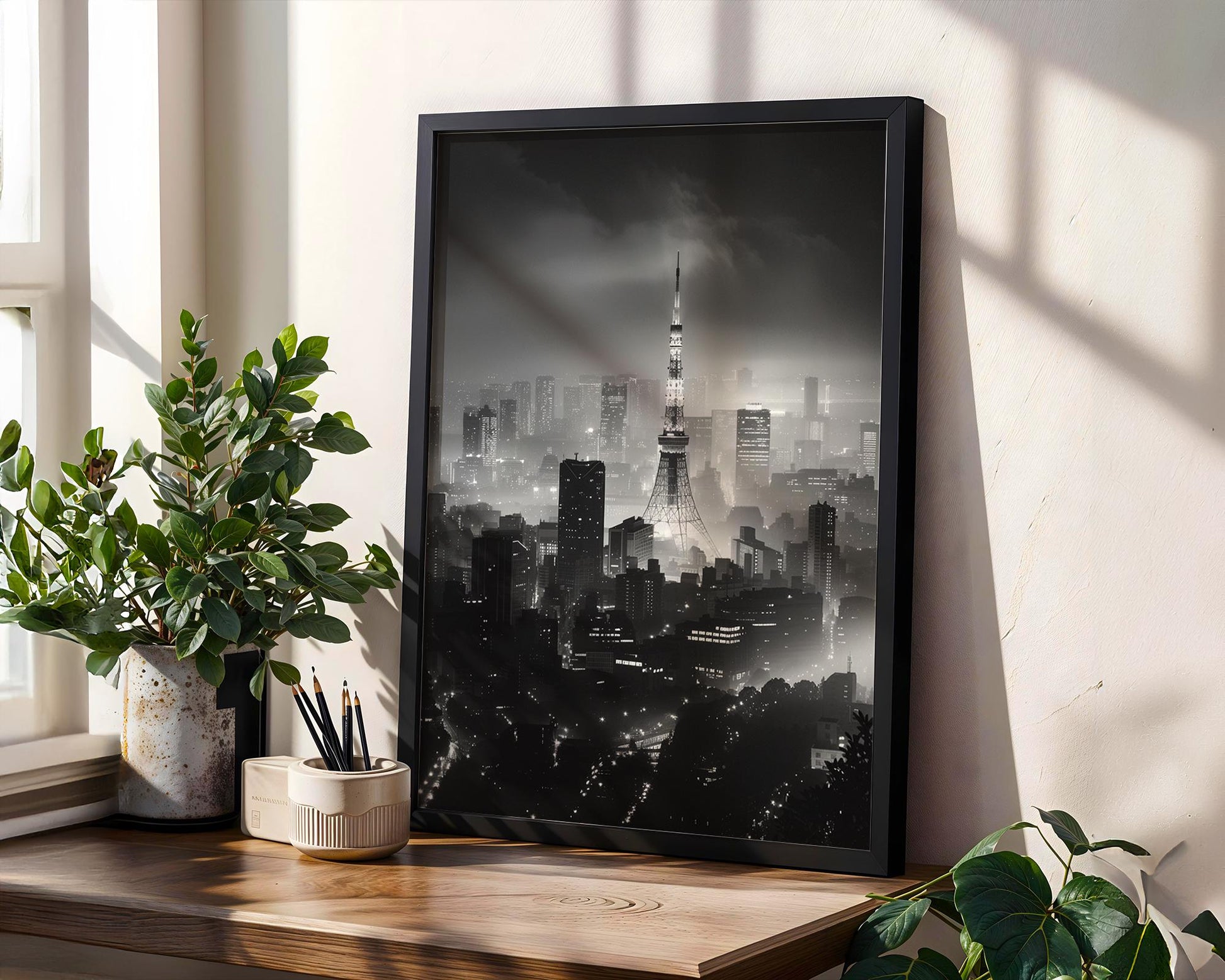 World Landmark | Tokyo Tower Black and White Photography Print | Japan Cityscape Wall Art wall art print, black and white architectural poster, minimalist modern Scandinavian wall decor, Monohaus