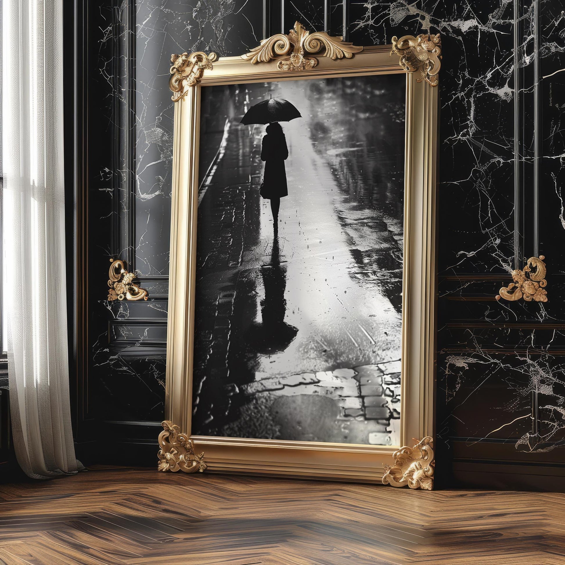 Urban Photography | Umbrella Silhouette Print | Black and White Street Photography black and white photo print, minimalist monochrome wall art poster for modern interiors, Monohaus