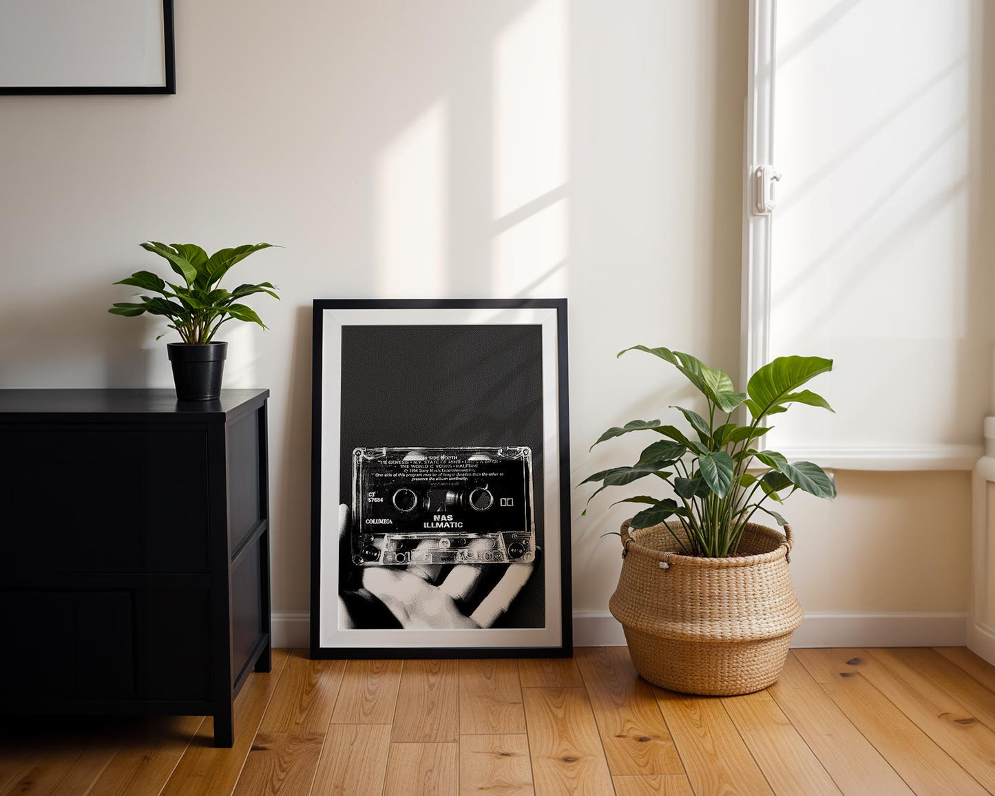 Designer Wall Art | Nas Illmatic Cassette Print | Black and White Hip Hop Photography wall art print, minimalist black and white poster, modern Scandinavian wall decor, Monohaus