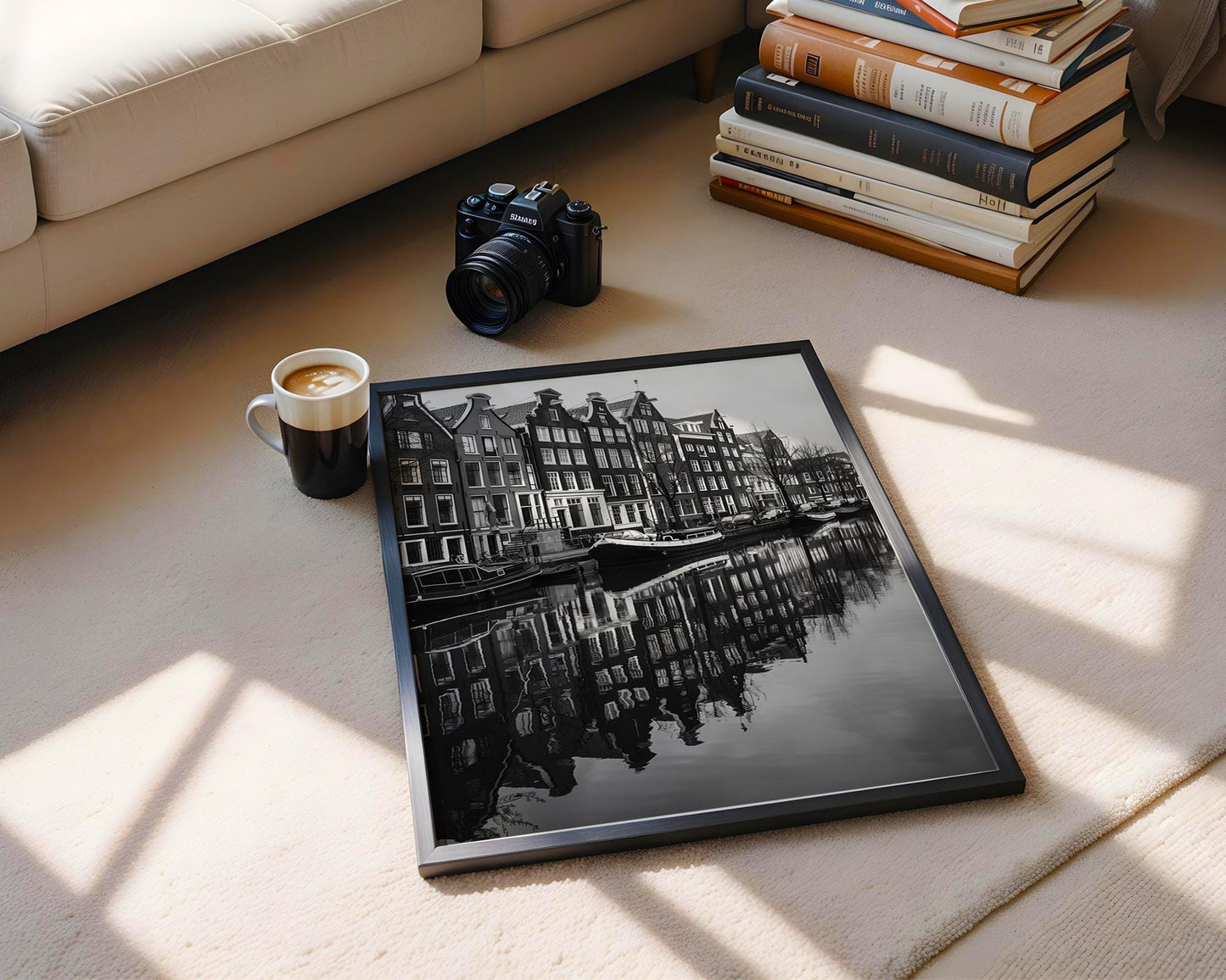 World Landmark | Amsterdam Canal Black and White Photography Print | Minimalist Home Decor