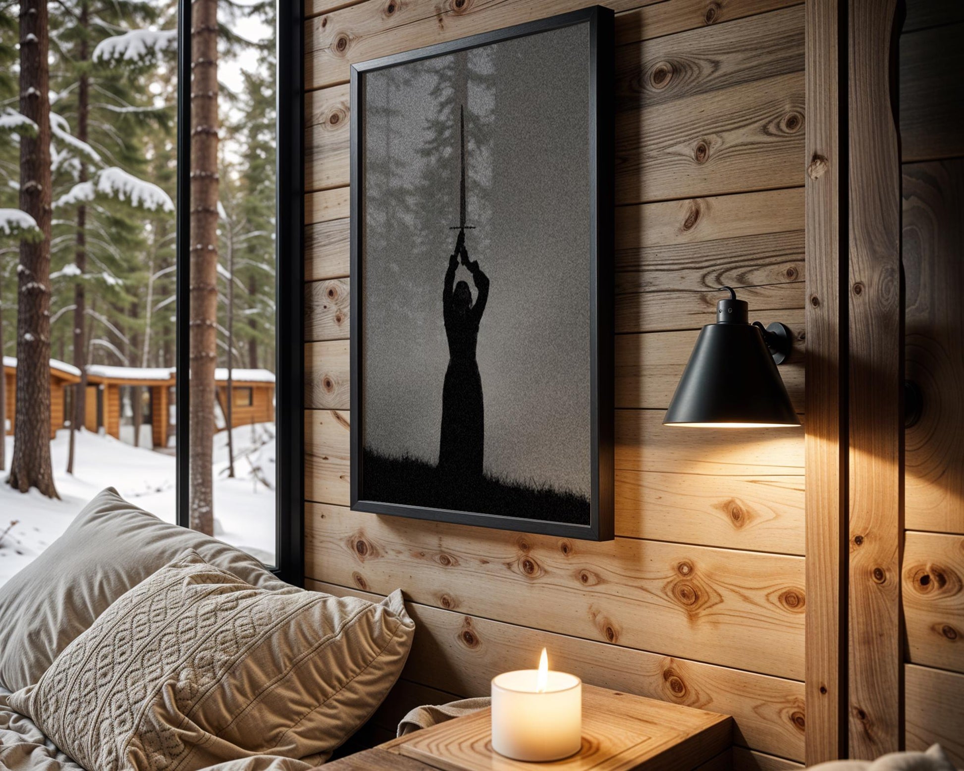 Designer Wall Art | Sword Silhouette Print | Dark Gothic Warrior Art, Fantasy Decor wall art print, minimalist black and white poster, modern Scandinavian wall decor, Monohaus