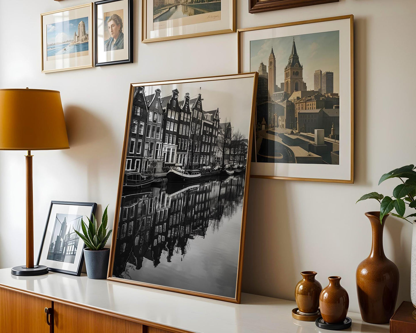 World Landmark | Amsterdam Canal Black and White Photography Print | Minimalist Home Decor