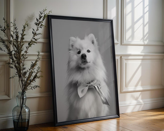 Dog Photography Pet Home Decor | Samoyed Puppy Portrait Pet Print | Black and White wall art print, minimalist black and white poster, modern Scandinavian wall decor, Monohaus