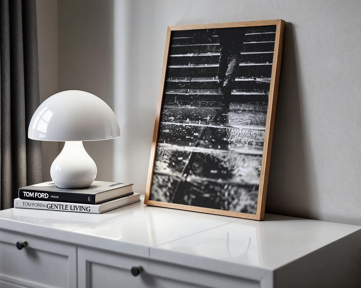 Urban Photography | Moody Rain Print | Atmospheric Street Scene Noir Film Vibe black and white photo print, minimalist monochrome wall art poster for modern interiors, Monohaus