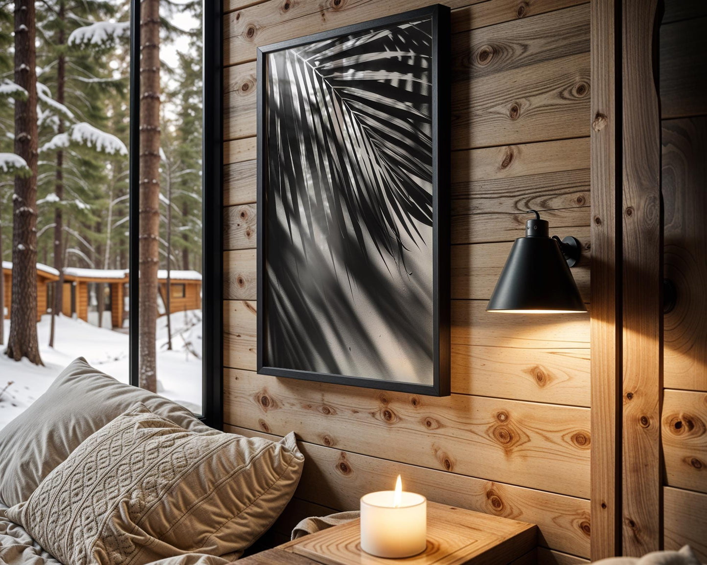 Botanical Photo | Palm Shadows on Wall | Black and White Abstract Photography abstract wall art print, geometric minimalist poster, modern Scandinavian decor, Monohaus