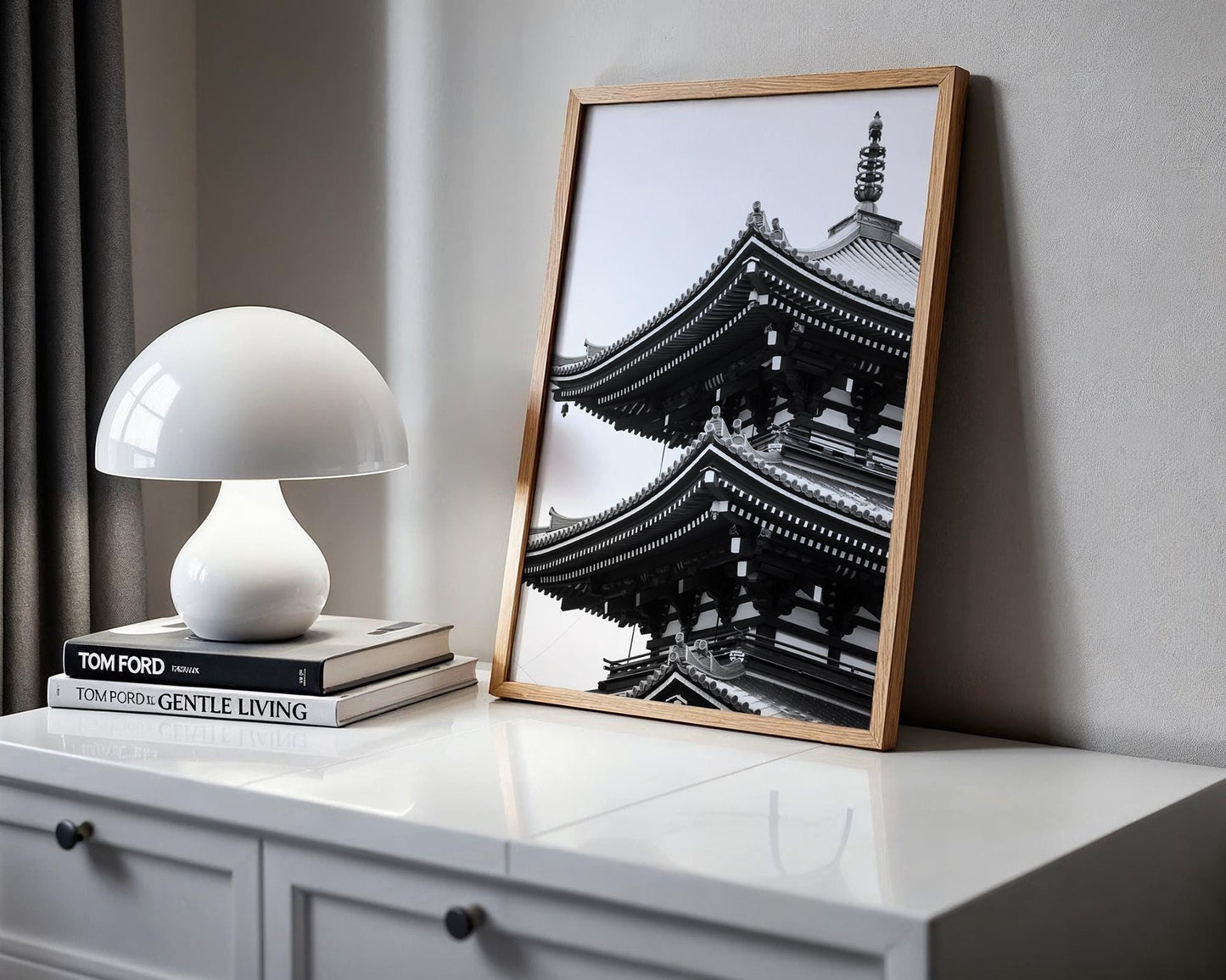World Landmark | Hōryū-ji Temple Pagoda Print | Nara Japan Black and White Architecture