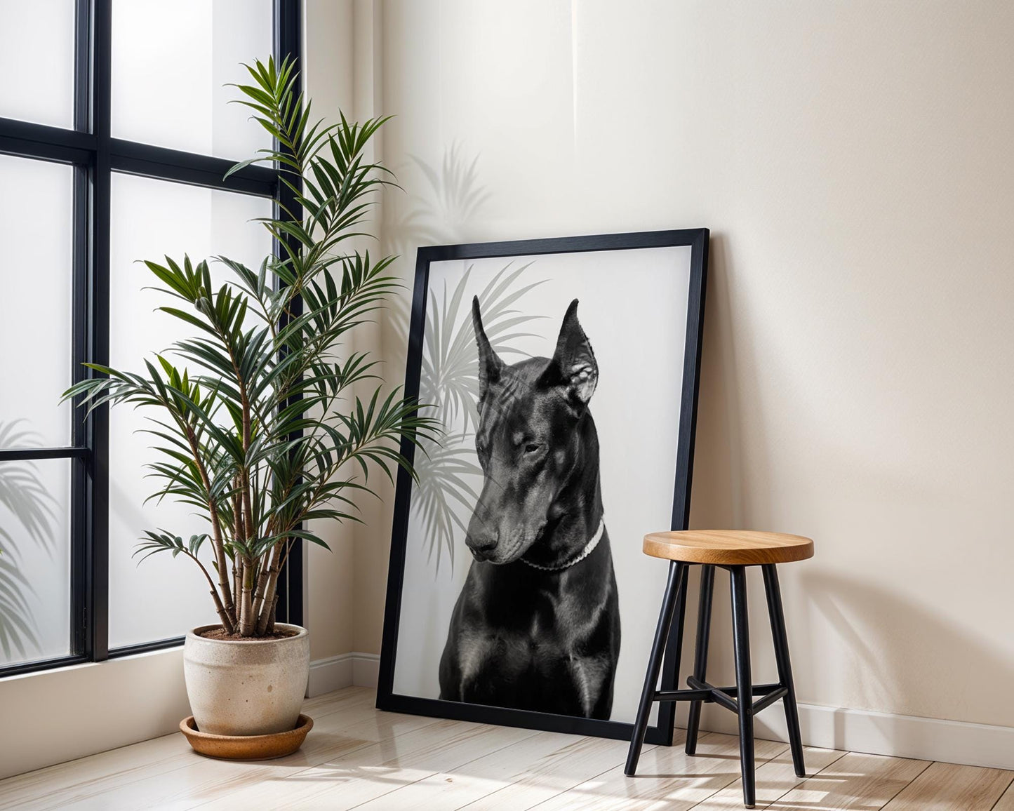 Designer Wall Art | Doberman Portrait Print | Minimalist Black and White Dog Art wall art print, minimalist black and white poster, modern Scandinavian wall decor, Monohaus