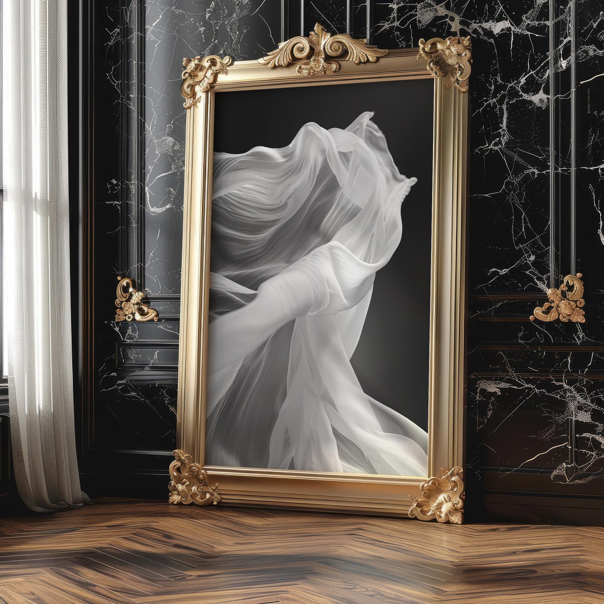 Minimal Wall Art White Sheer Fabric Print | Ethereal Texture, Scandinavian Decor wall art print, minimalist black and white poster, modern Scandinavian wall decor, Monohaus