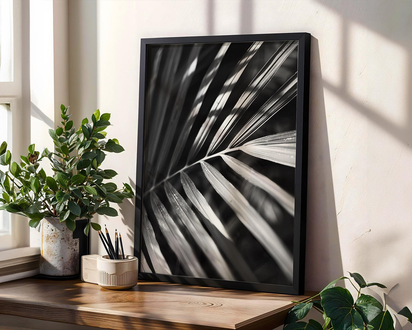 Botanical Photo | Palm Leaf Art Print | Monochrome Tropical Wall Decor wall art print, minimalist black and white poster, modern Scandinavian wall decor, Monohaus