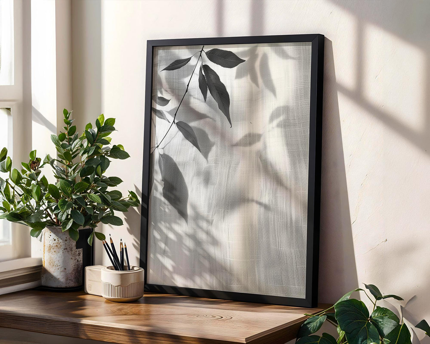 Botanical Photo | Minimal Branch Shadow Leaf Print | Minimal Wall Art Black & White  Home Decor | Abstract Sun Shadow Bathroom Poster abstract wall art print, geometric minimalist poster, modern Scandinavian decor, Monohaus