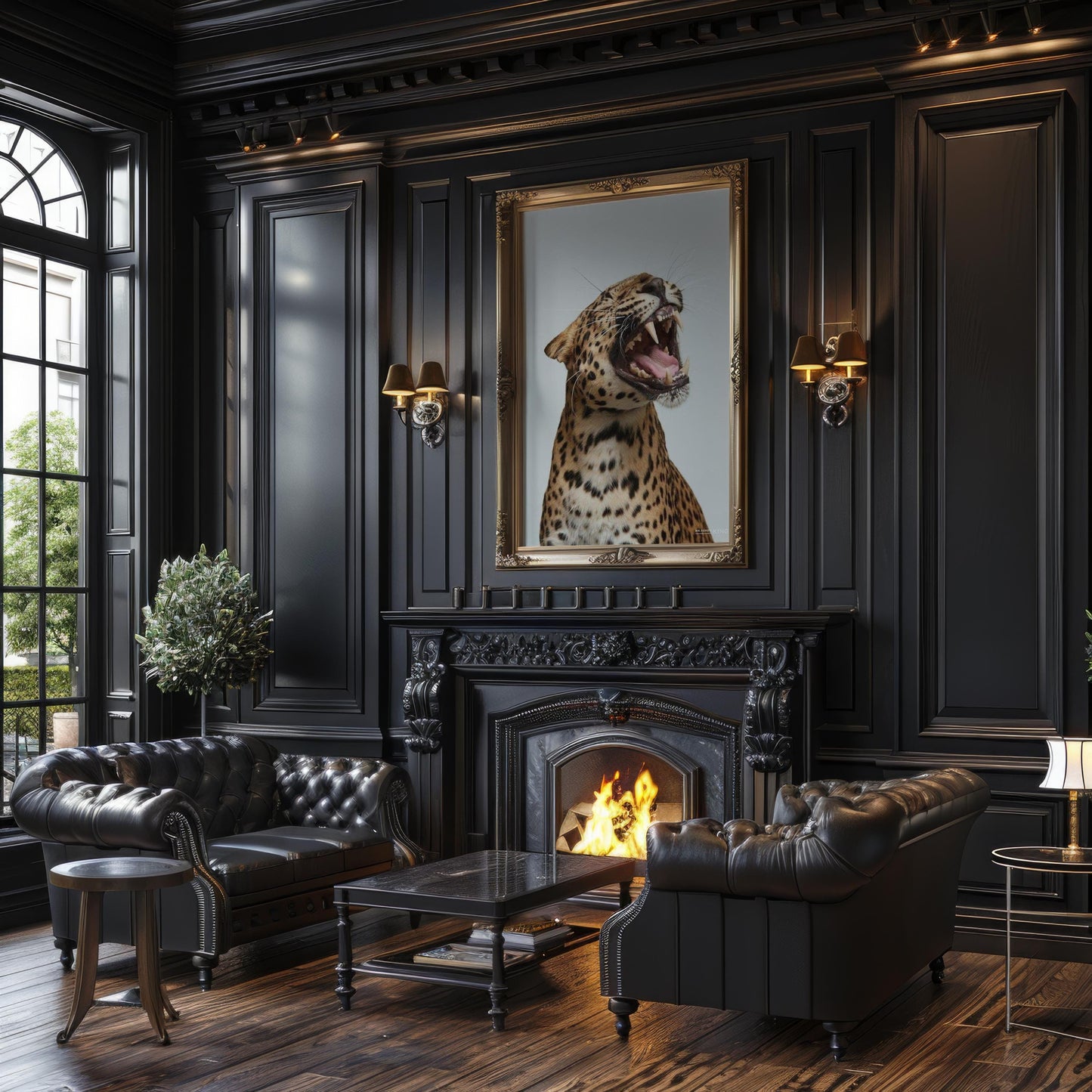 Designer Wall Art | Growling Leopard Print | Black and White Safari Animal Photo wall art print, minimalist black and white poster, modern Scandinavian wall decor, Monohaus