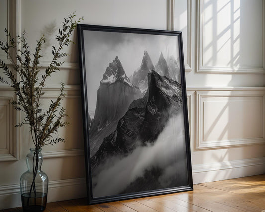 World Landmark | Patagonia Mountain Peaks Print | Chile Landscape Photography, Black and White Fine Art