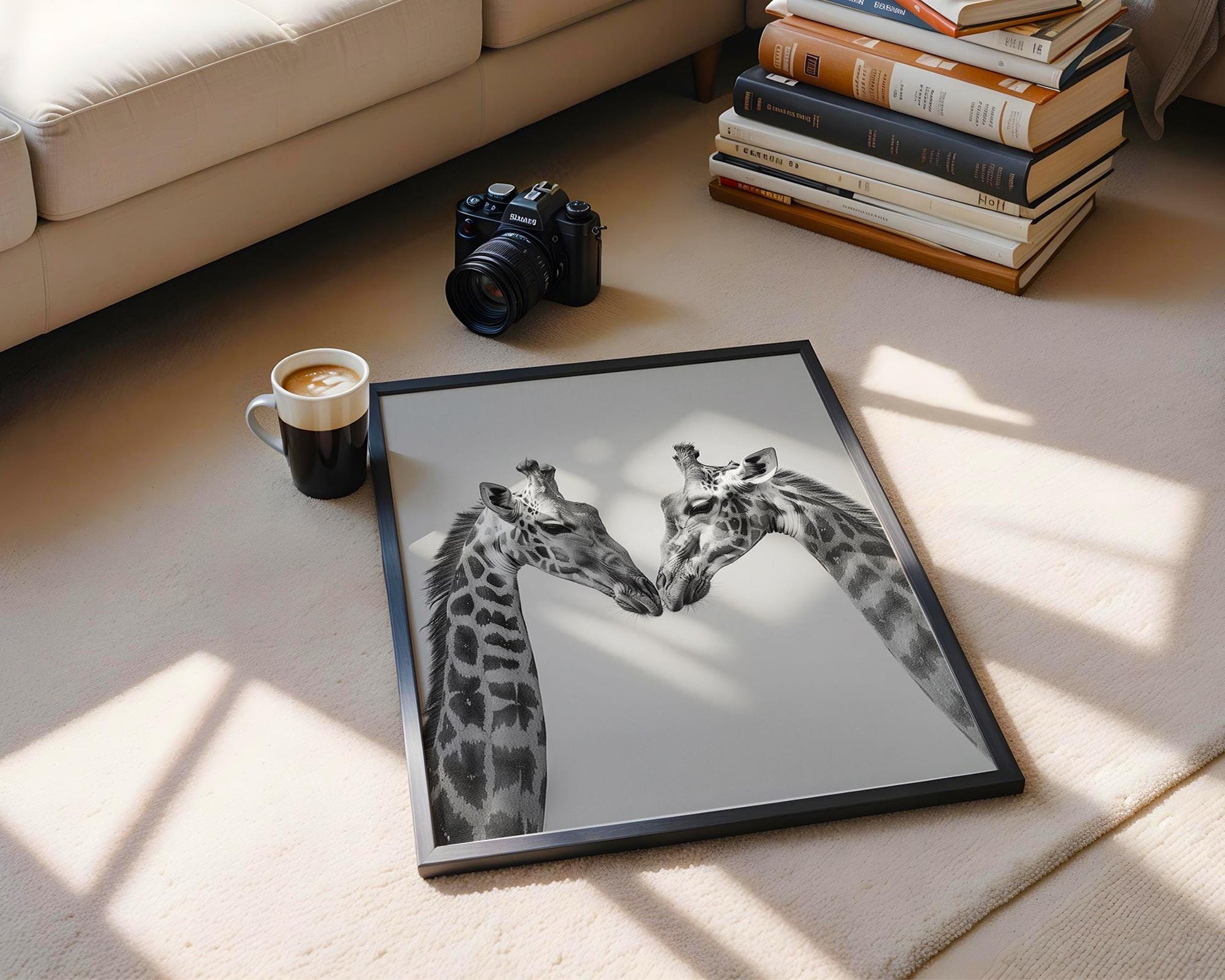 Wildlife Poster | Giraffe Pair Fine Art Print • Black & White Safari Photography wall art print, minimalist black and white poster, modern Scandinavian wall decor, Monohaus