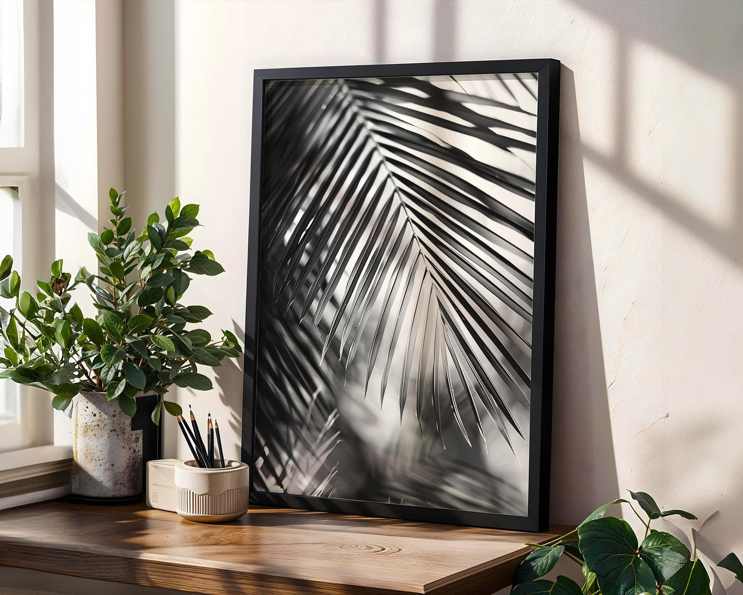 Botanical Photo | Black and White Palm Leaf Print | Minimalist Tropical Wall Art wall art print, minimalist black and white poster, modern Scandinavian wall decor, Monohaus