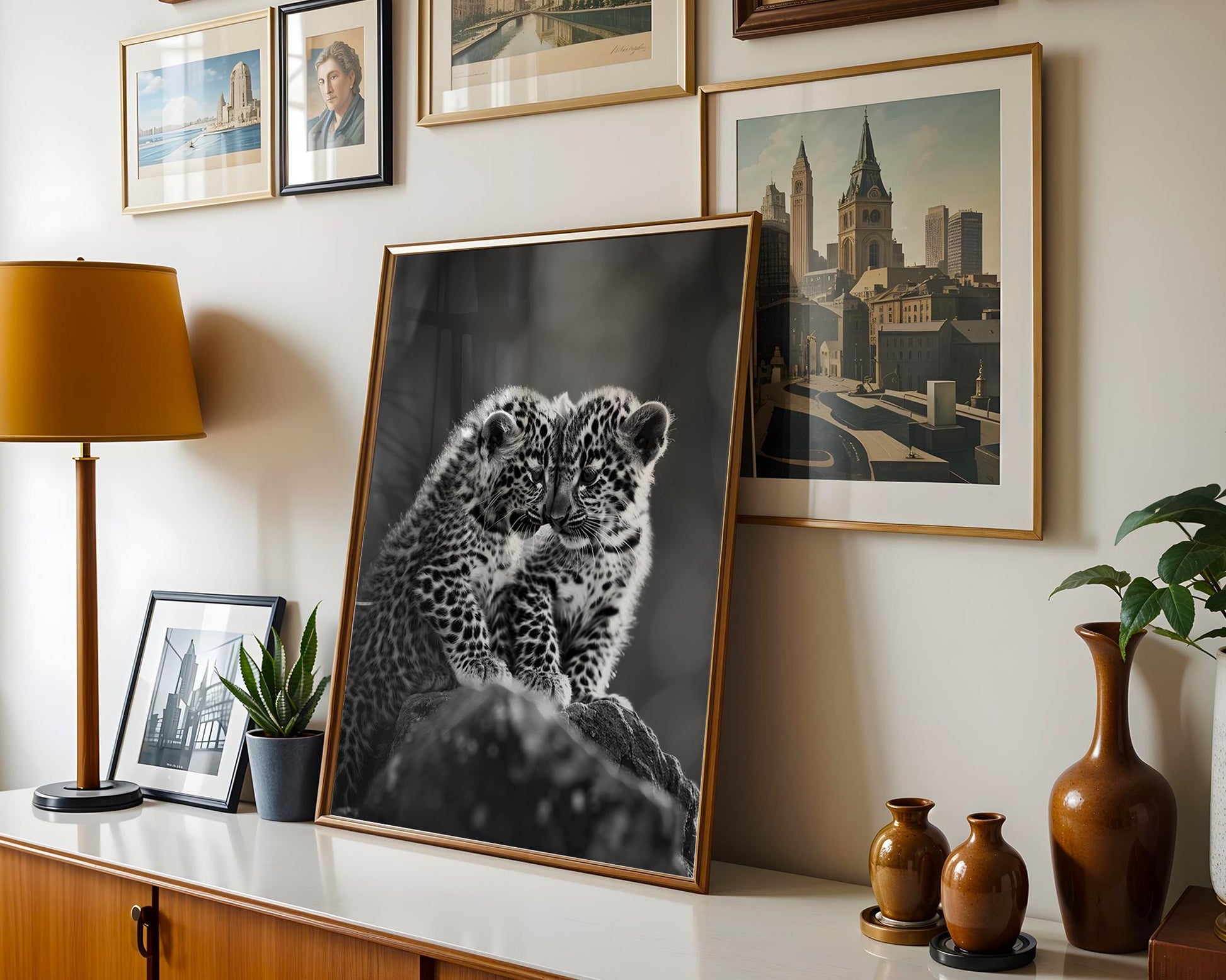 Wildlife Poster | Leopard Twins Fine Art Print • Black & White Nursery Decor wall art print, minimalist black and white poster, modern Scandinavian wall decor, Monohaus