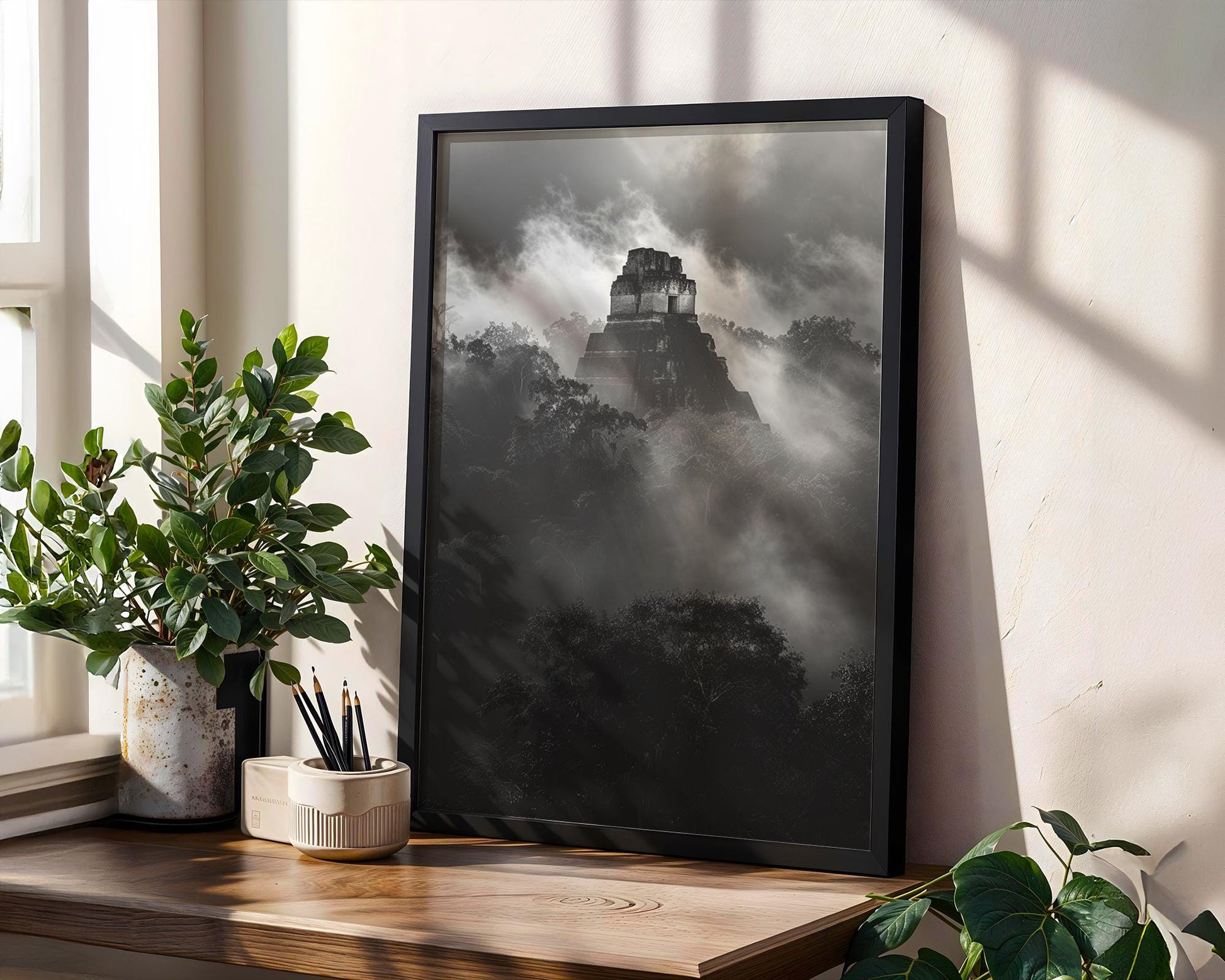 World Landmark | Tikal Temple Black & White Photography Print | Guatemala Jungle Ruins Wall Art wall art print, minimalist black and white poster, modern Scandinavian wall decor, Monohaus