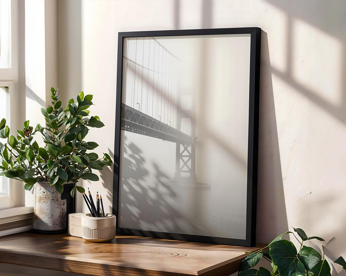 World Landmark | Golden Gate Bridge Fog Print | San Francisco Black and White Photography