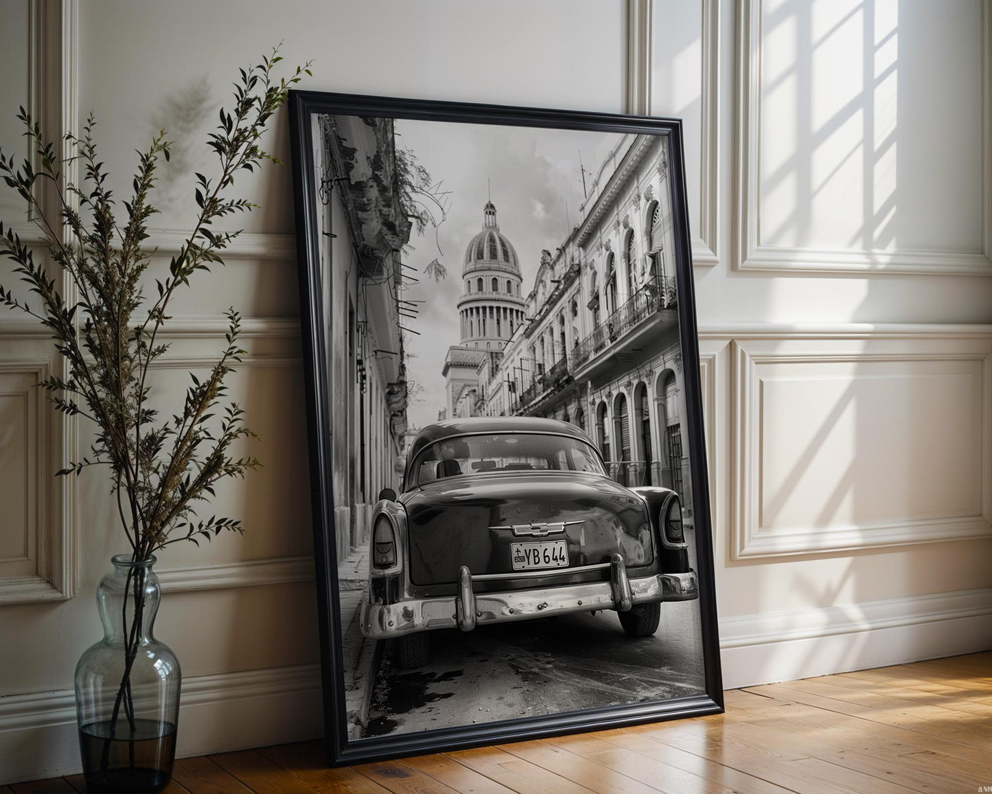 World Landmark | Havana Cuba Capitol & Classic Car Black and White Photography Print