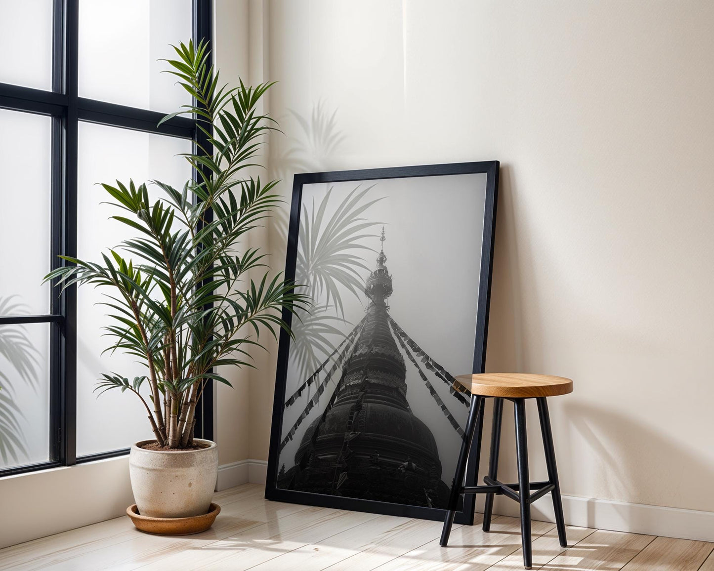 World Landmark | Swayambhunath Stupa Print | Kathmandu Temple Black and White Photography