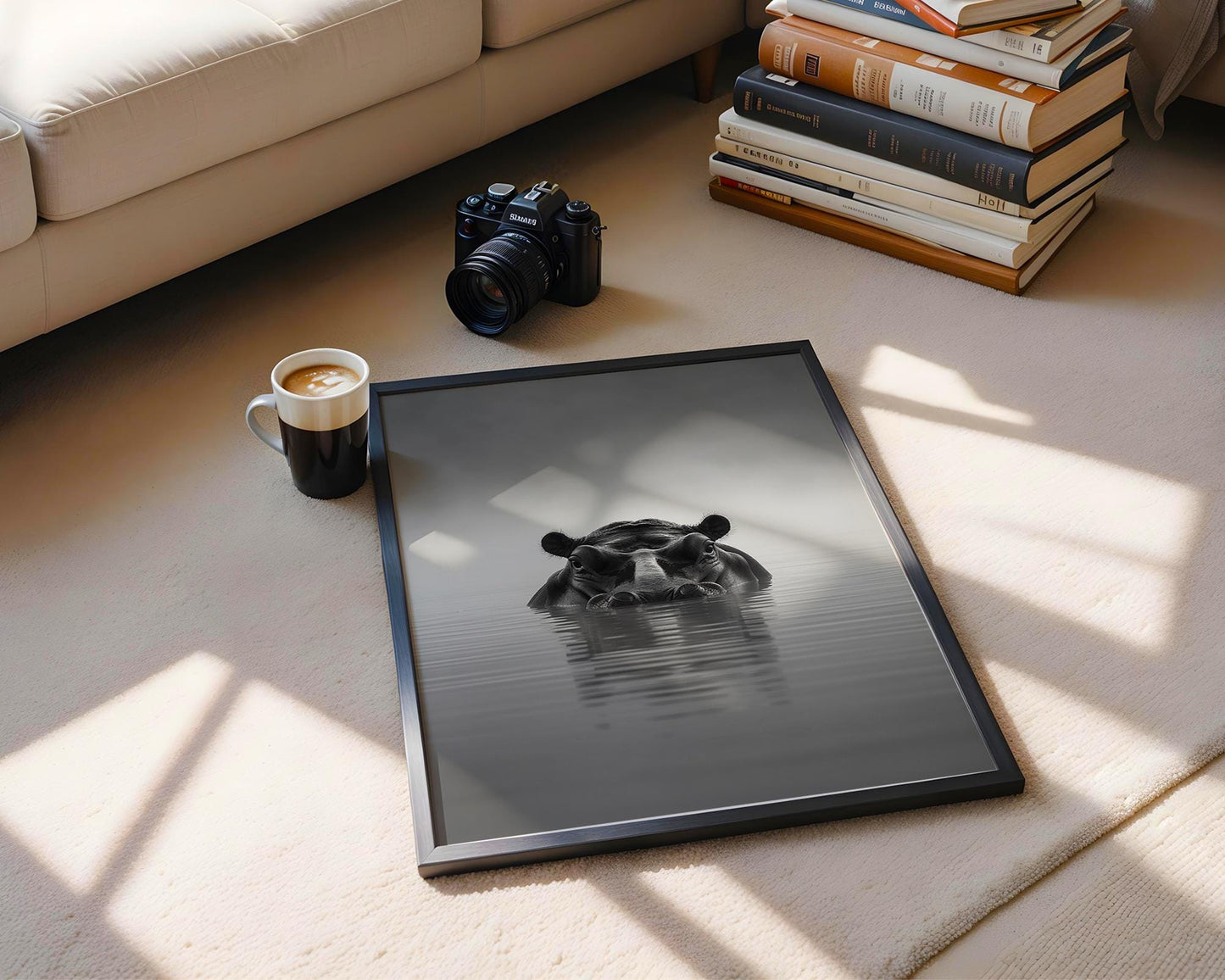 Wildlife Poster | Hippo Print | Black & White Minimalist Photography wall art print, minimalist black and white poster, modern Scandinavian wall decor, Monohaus