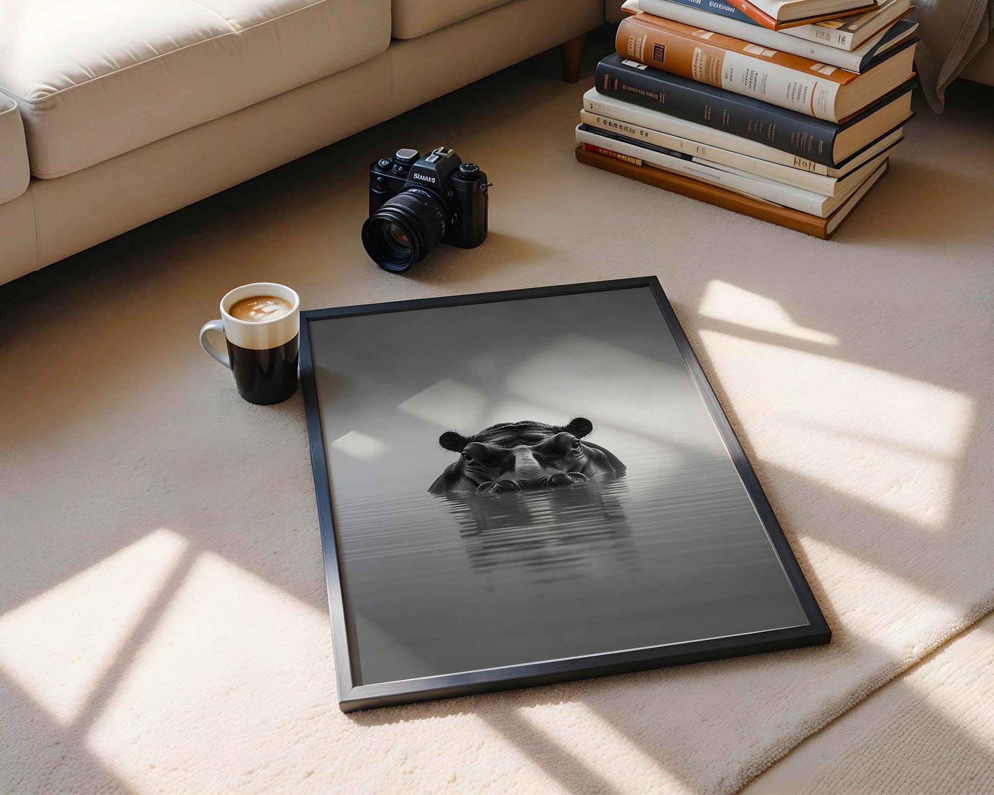 Wildlife Poster | Hippo Print | Black & White Minimalist Photography wall art print, minimalist black and white poster, modern Scandinavian wall decor, Monohaus