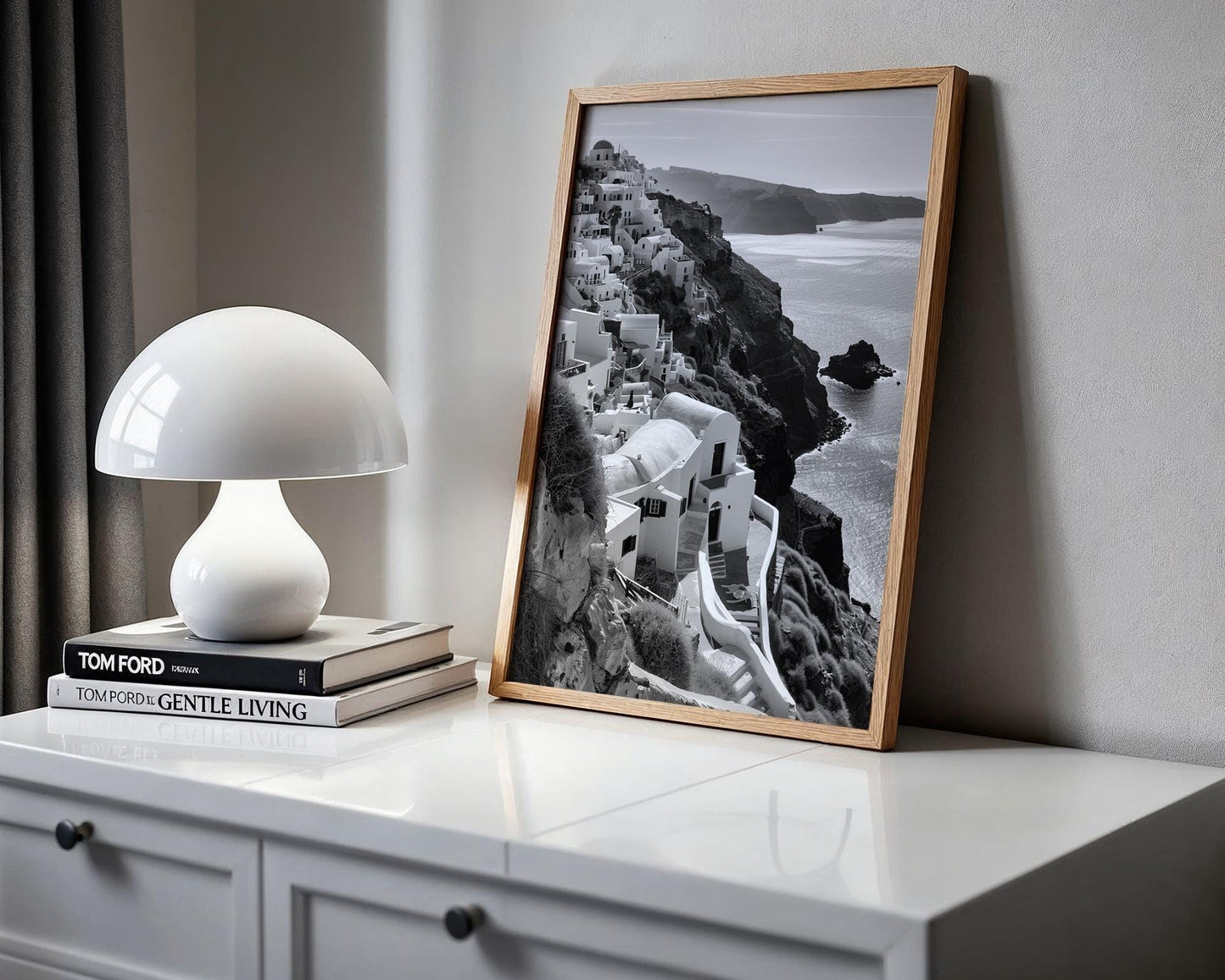 World Landmark | Santorini Greece Print | Black and White Cliffside Architecture wall art print, black and white architectural poster, minimalist modern Scandinavian wall decor, Monohaus