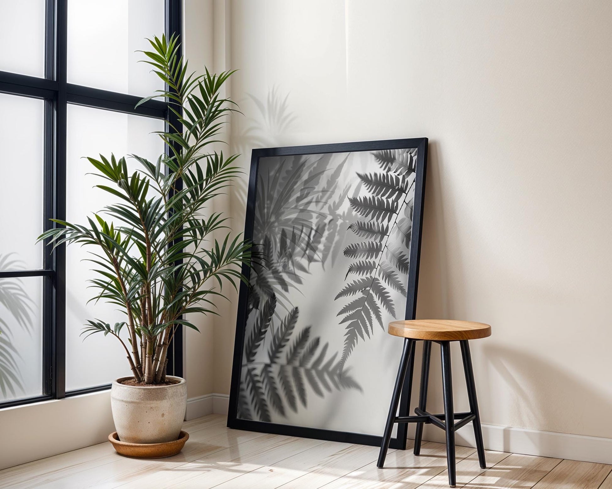 Botanical Photo | Shadow Fern Print | Minimalist  Fine Art Photography wall art print, minimalist black and white poster, modern Scandinavian wall decor, Monohaus