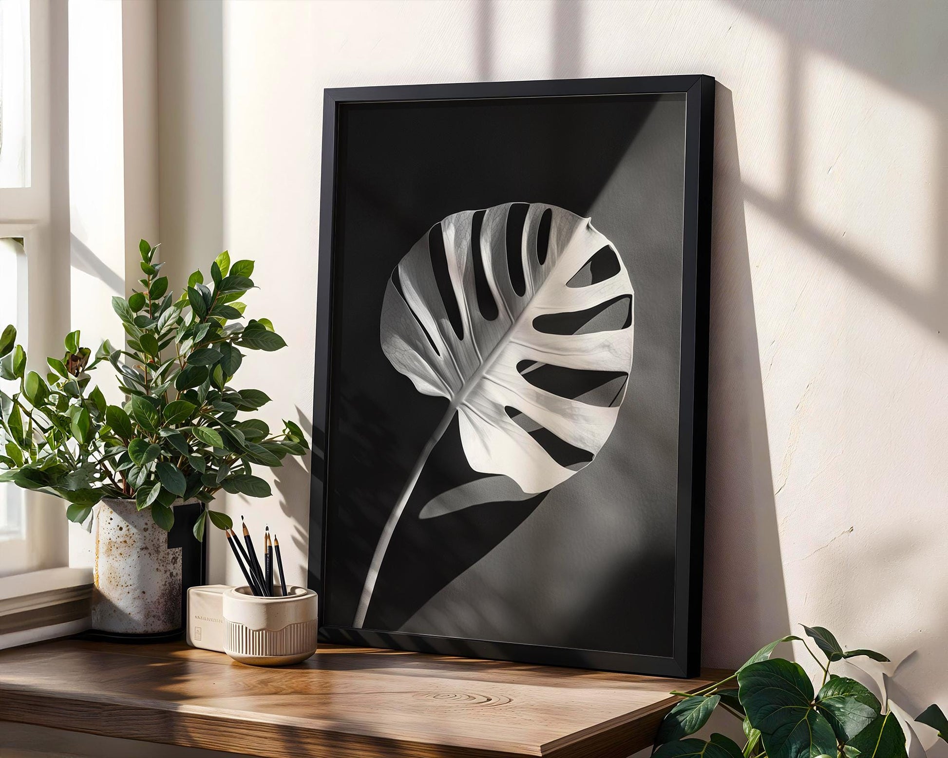 Botanical Photo | Monstera Leaf Print | Minimalist Black and White Scandi Art wall art print, minimalist black and white poster, modern Scandinavian wall decor, Monohaus