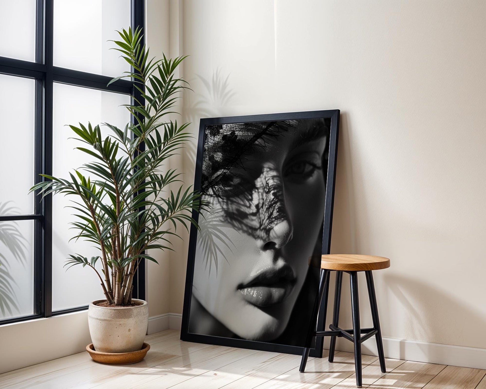 Minimal Wall Art Veiled Light | Black and White Portrait Photography Print wall art print, minimalist black and white poster, modern Scandinavian wall decor, Monohaus