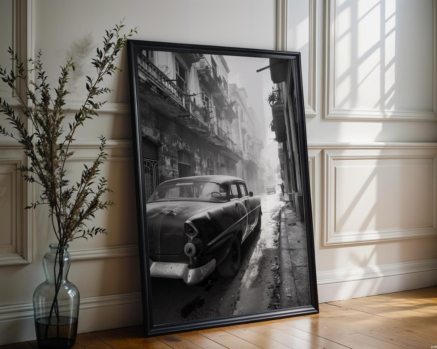 World Landmark | Havana Cuba Classic Car Print | Black and White Vintage Photography wall art print, minimalist black and white poster, modern Scandinavian wall decor, Monohaus