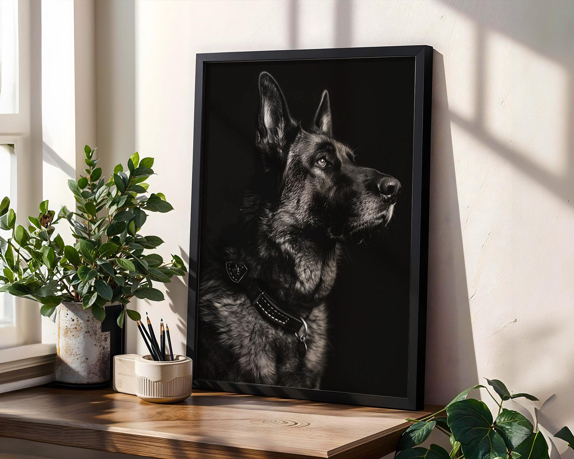 Dog Photography Black German Shepherd Print | Moody Pet Portrait, Modern Home Decor wall art print, minimalist black and white poster, modern Scandinavian wall decor, Monohaus