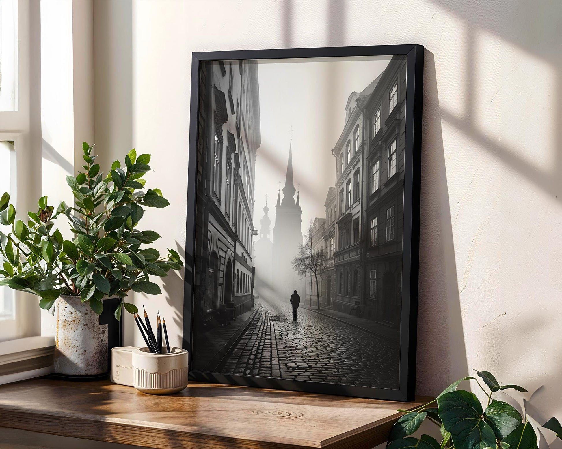 World Landmark | Prague Fog Photography Print | Black and White Gothic Architecture wall art print, black and white architectural poster, minimalist modern Scandinavian wall decor, Monohaus