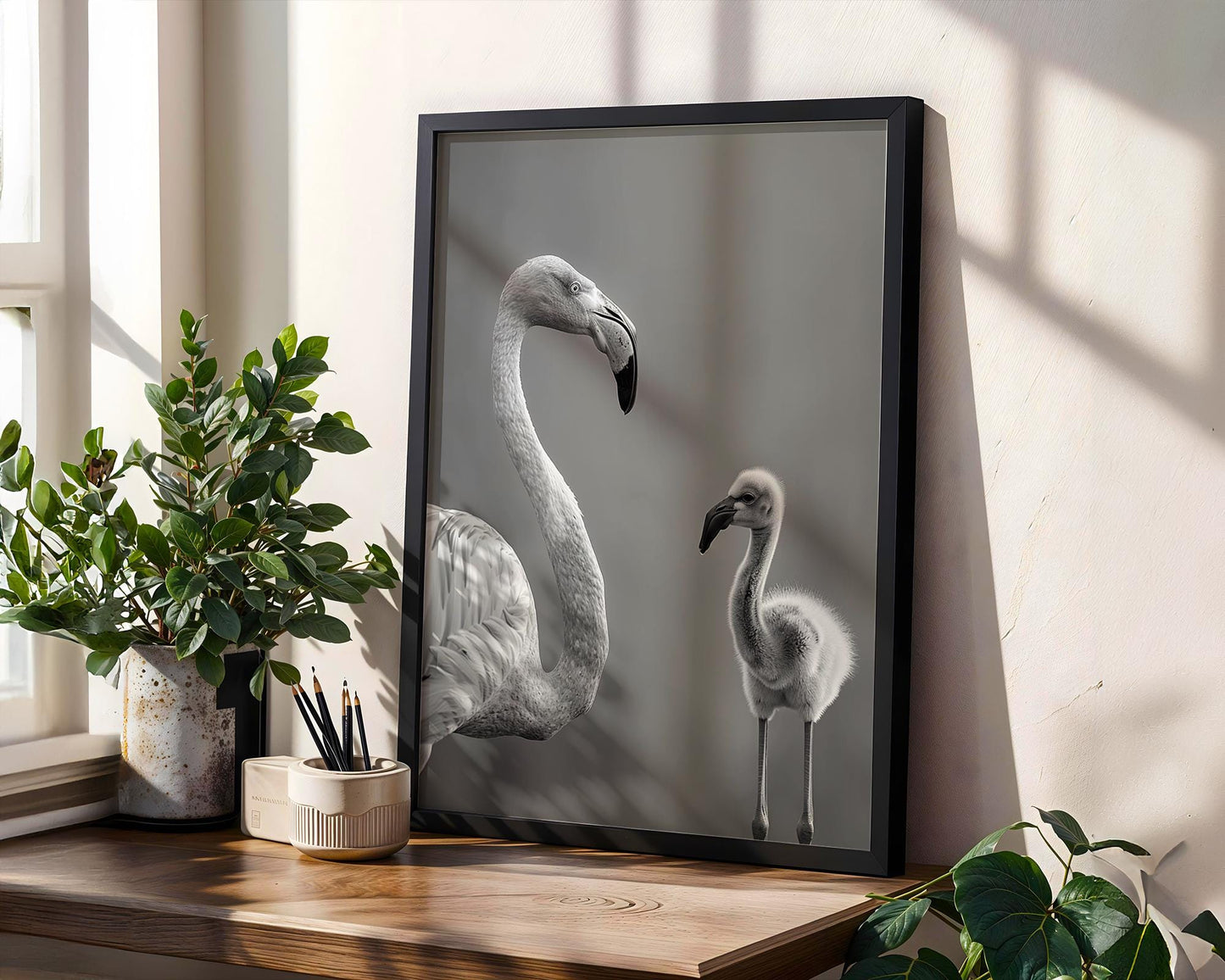 Wildlife Poster | Flamingo Chick Print | Minimalist Black & White Fine Art wall art print, minimalist black and white poster, modern Scandinavian wall decor, Monohaus
