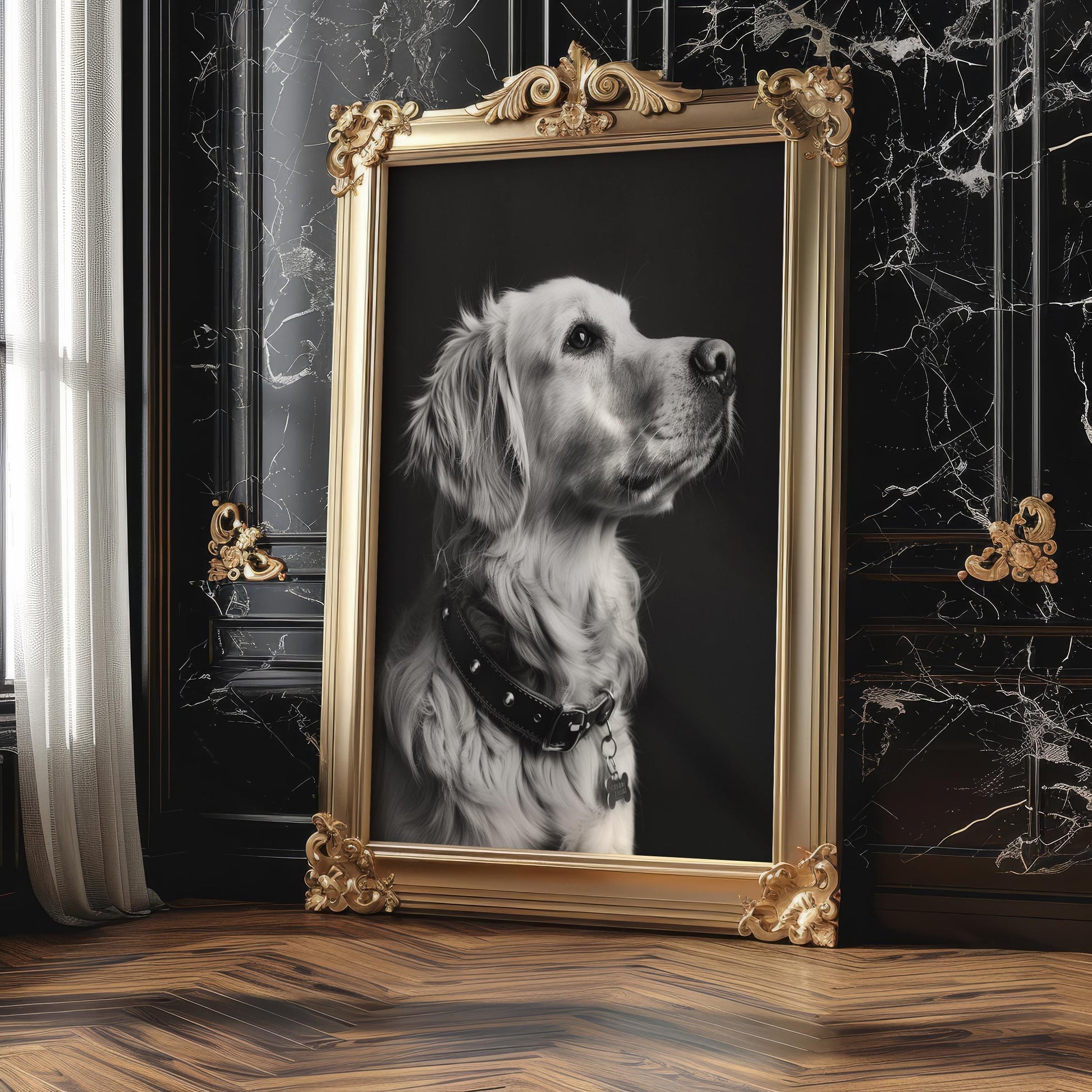 Dog Photography Golden Retriever Portrait Print | Minimalist Black and White Pet Art wall art print, minimalist black and white poster, modern Scandinavian wall decor, Monohaus