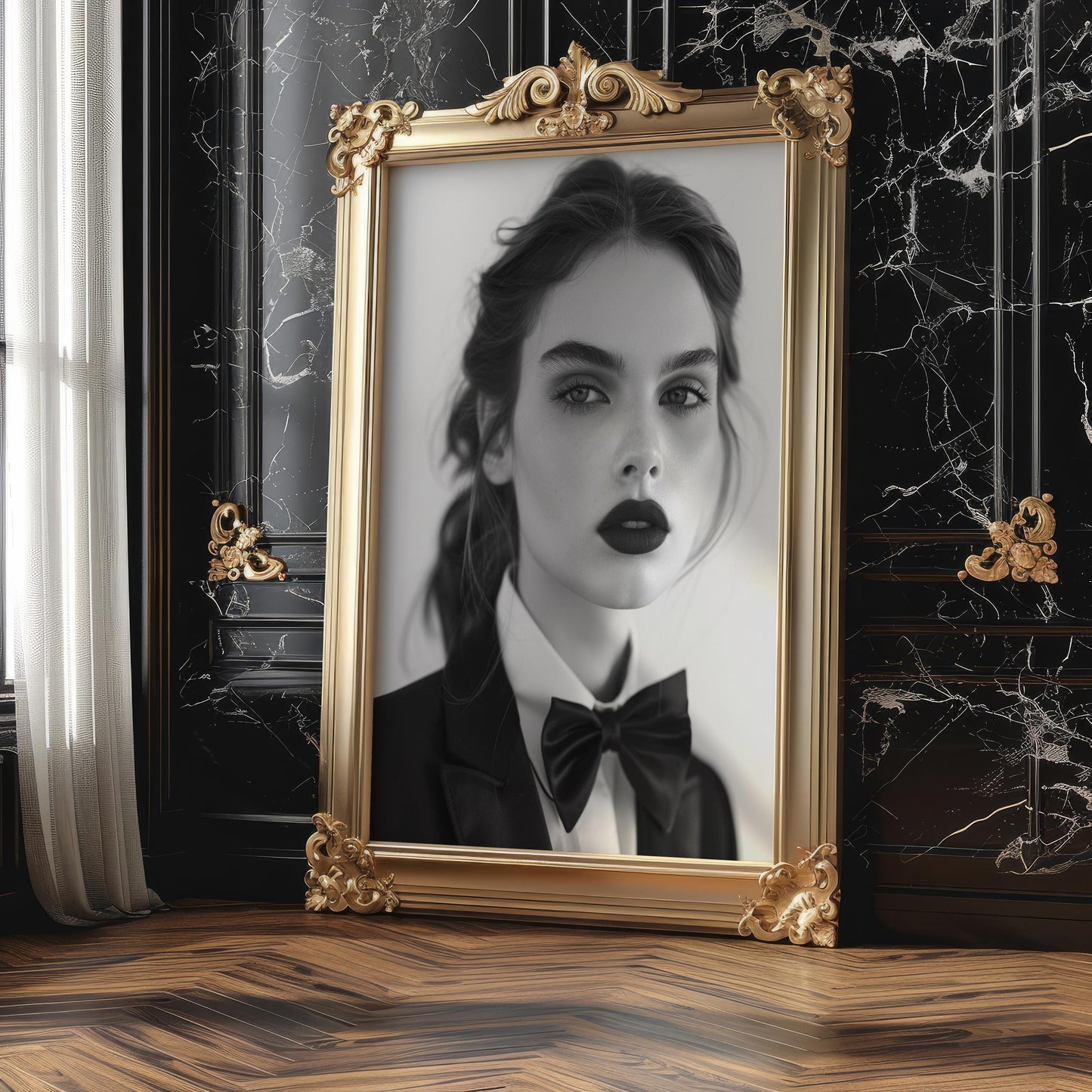 Minimal Wall Art Black and White Woman Portrait | Bow Tie, Suit, Fine Art Print wall art print, minimalist black and white poster, modern Scandinavian wall decor, Monohaus