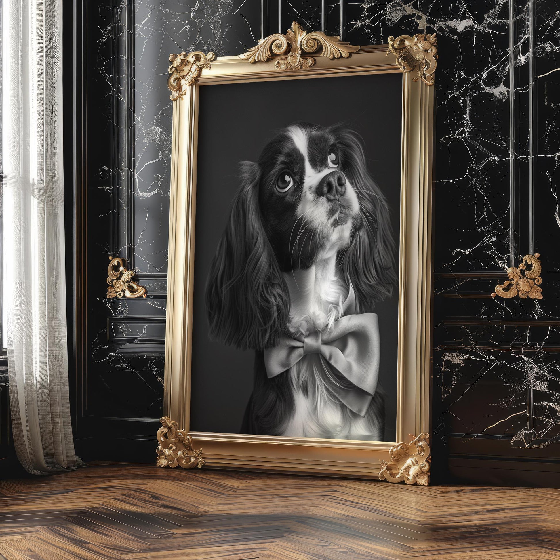 Dog Photography Cavalier King Charles Spaniel Portrait | Modern Black and White Pet Home Decor wall art print, minimalist black and white poster, modern Scandinavian wall decor, Monohaus