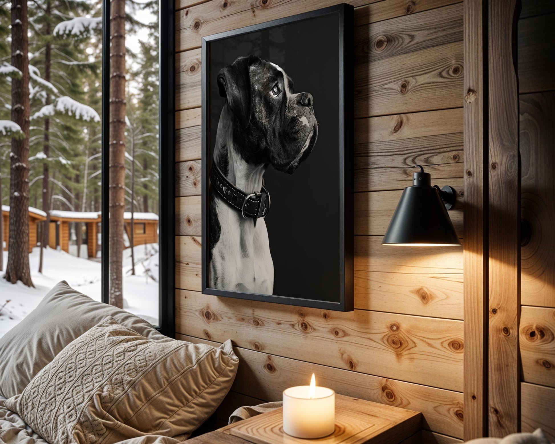 Dog Photography Boxer Pet Portrait Print | Brindle Puppy Poster wall art print, minimalist black and white poster, modern Scandinavian wall decor, Monohaus