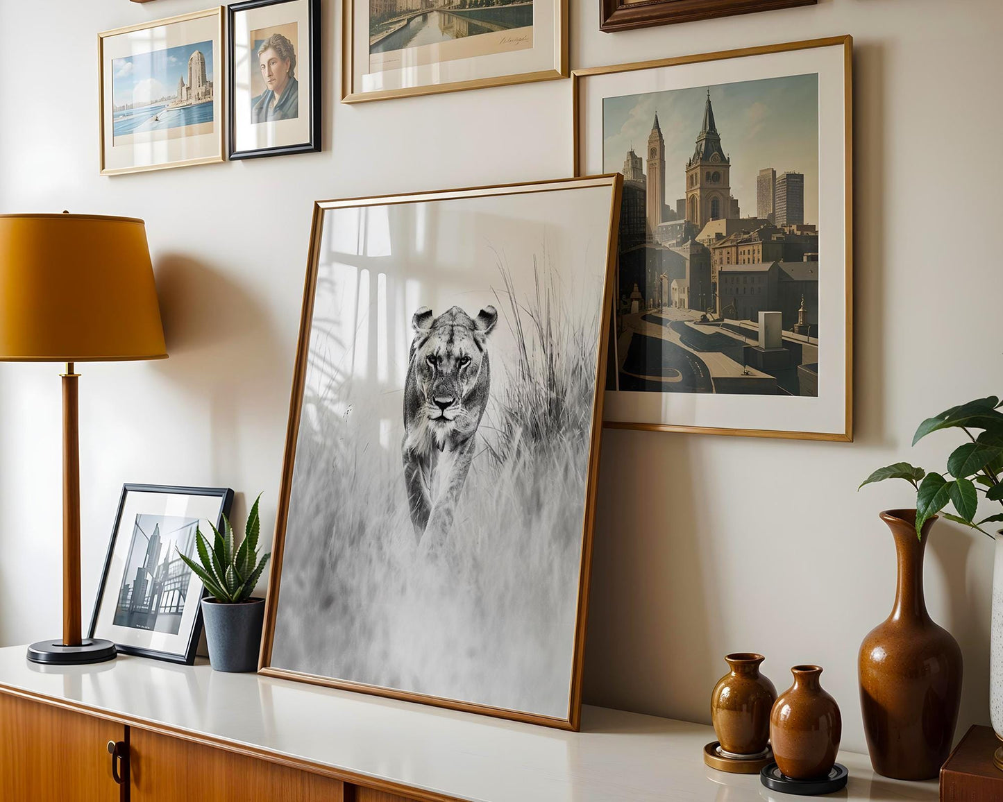 Wildlife Poster | Lioness Safari Print | Black & White  Photography wall art print, minimalist black and white poster, modern Scandinavian wall decor, Monohaus