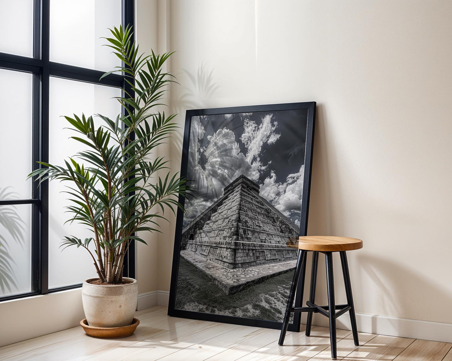 World Landmark | Chichen Itza Pyramid Photography Print | Black and White Mexico Wall Art