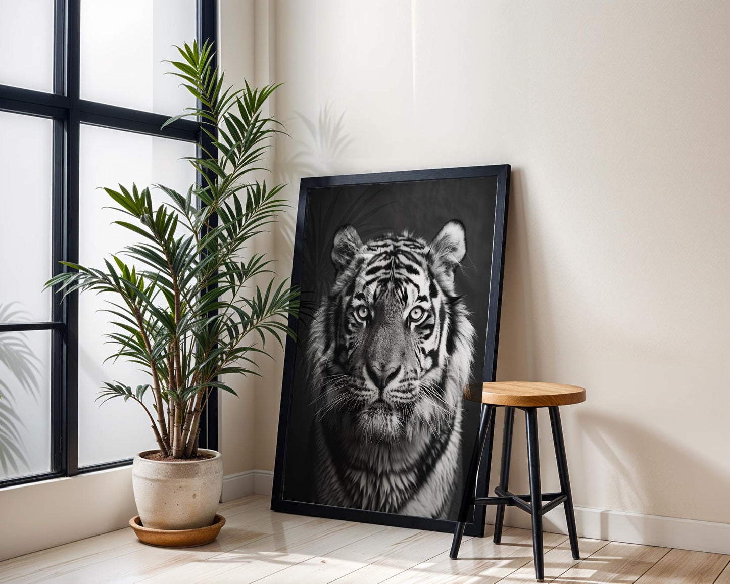 Wildlife Poster | Black & White Tiger Portrait | Minimalist Animal Art Print wall art print, minimalist black and white poster, modern Scandinavian wall decor, Monohaus