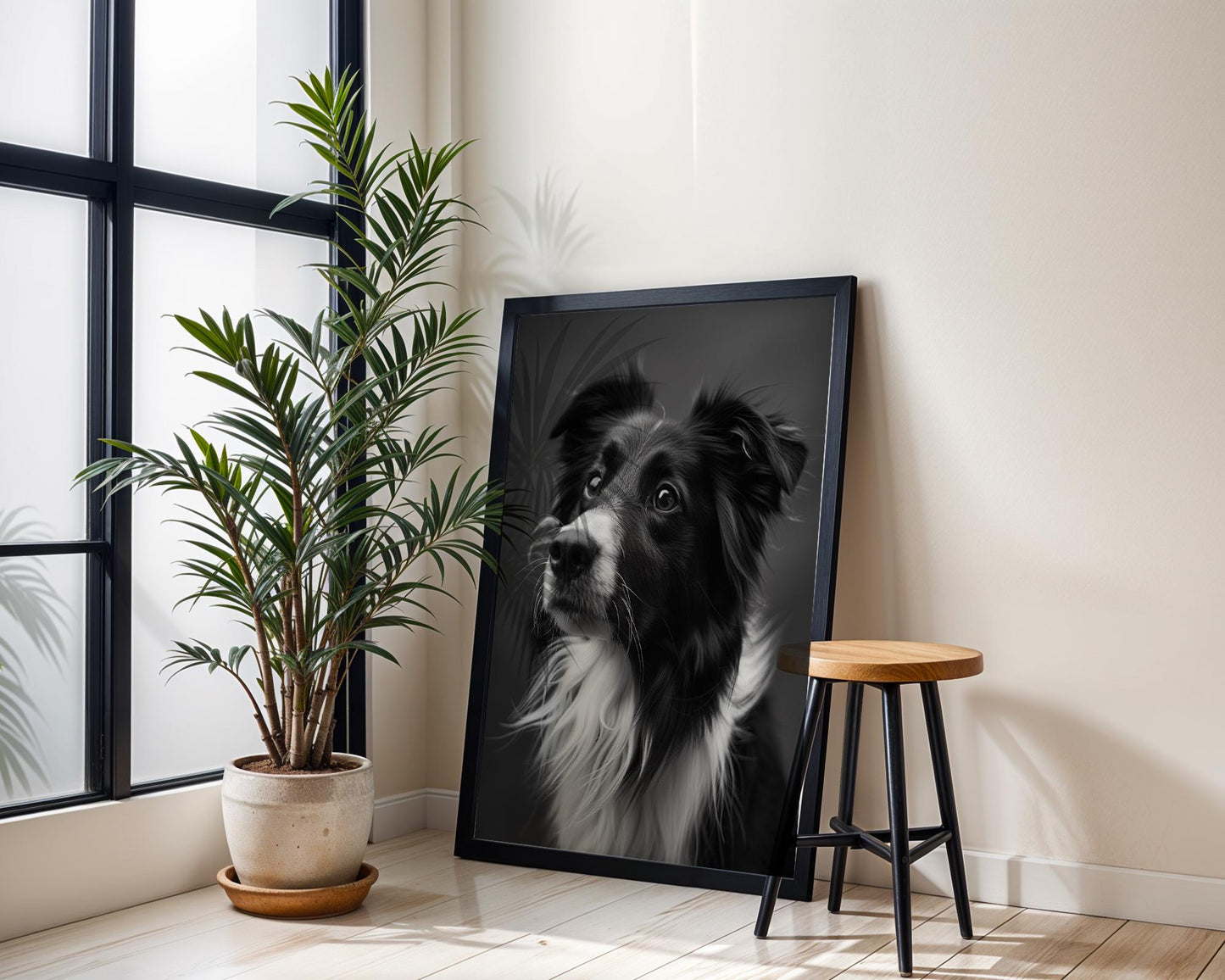 Dog Photography Border Collie Portrait Print | Black and White wall art print, minimalist black and white poster, modern Scandinavian wall decor, Monohaus