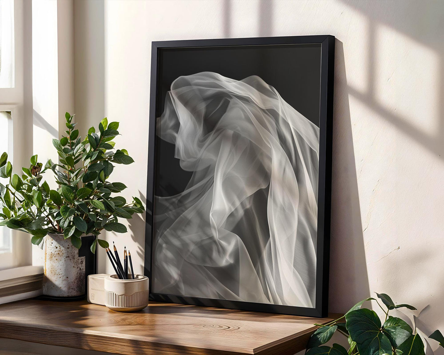 Abstract White Fabric Waves Print | Minimalist Scandi Wall Art abstract wall art print, geometric minimalist poster, modern Scandinavian decor, Monohaus