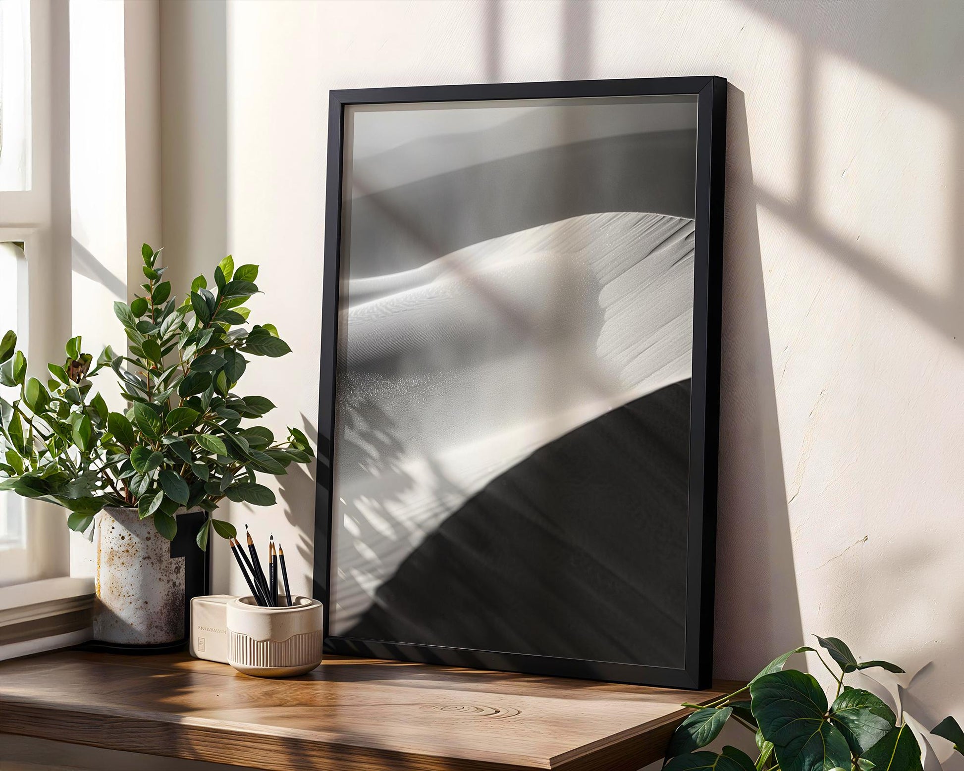 Minimal Wall Art Desert Whisper | Black and White Abstract Landscape | abstract wall art print, geometric minimalist poster, modern Scandinavian decor, Monohaus