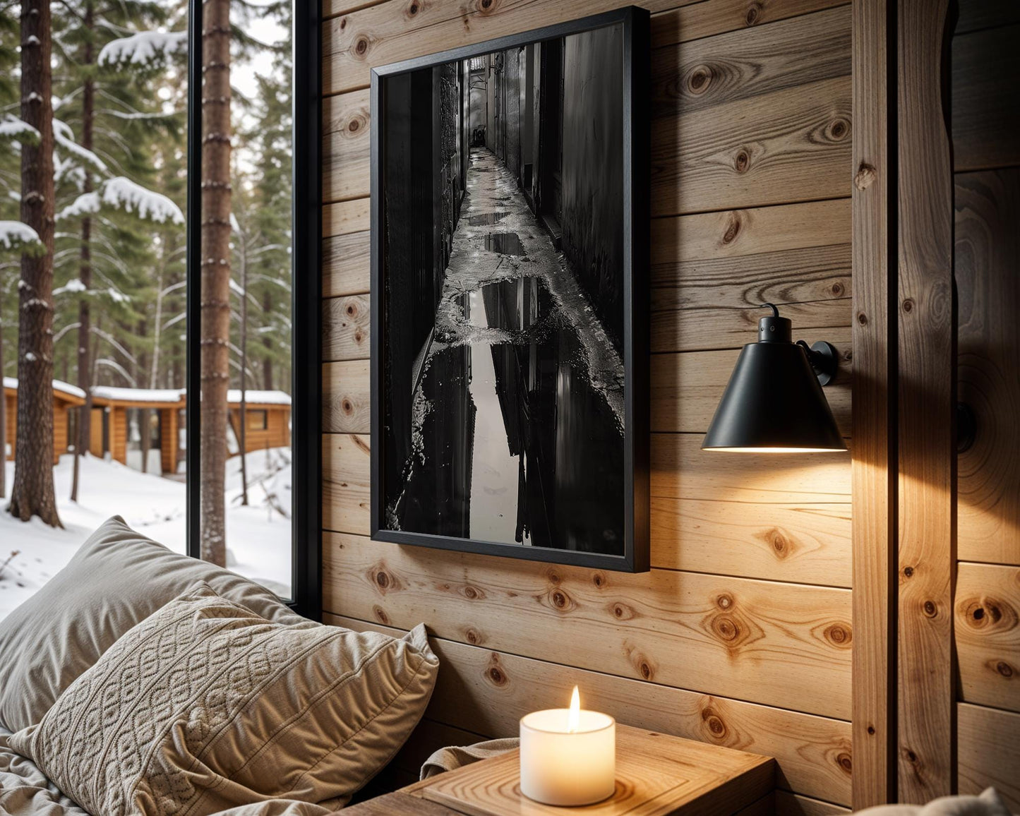 Dark Alley Photography Print | Black and White Urban Reflection black and white photo print, minimalist monochrome wall art poster for modern interiors, Monohaus