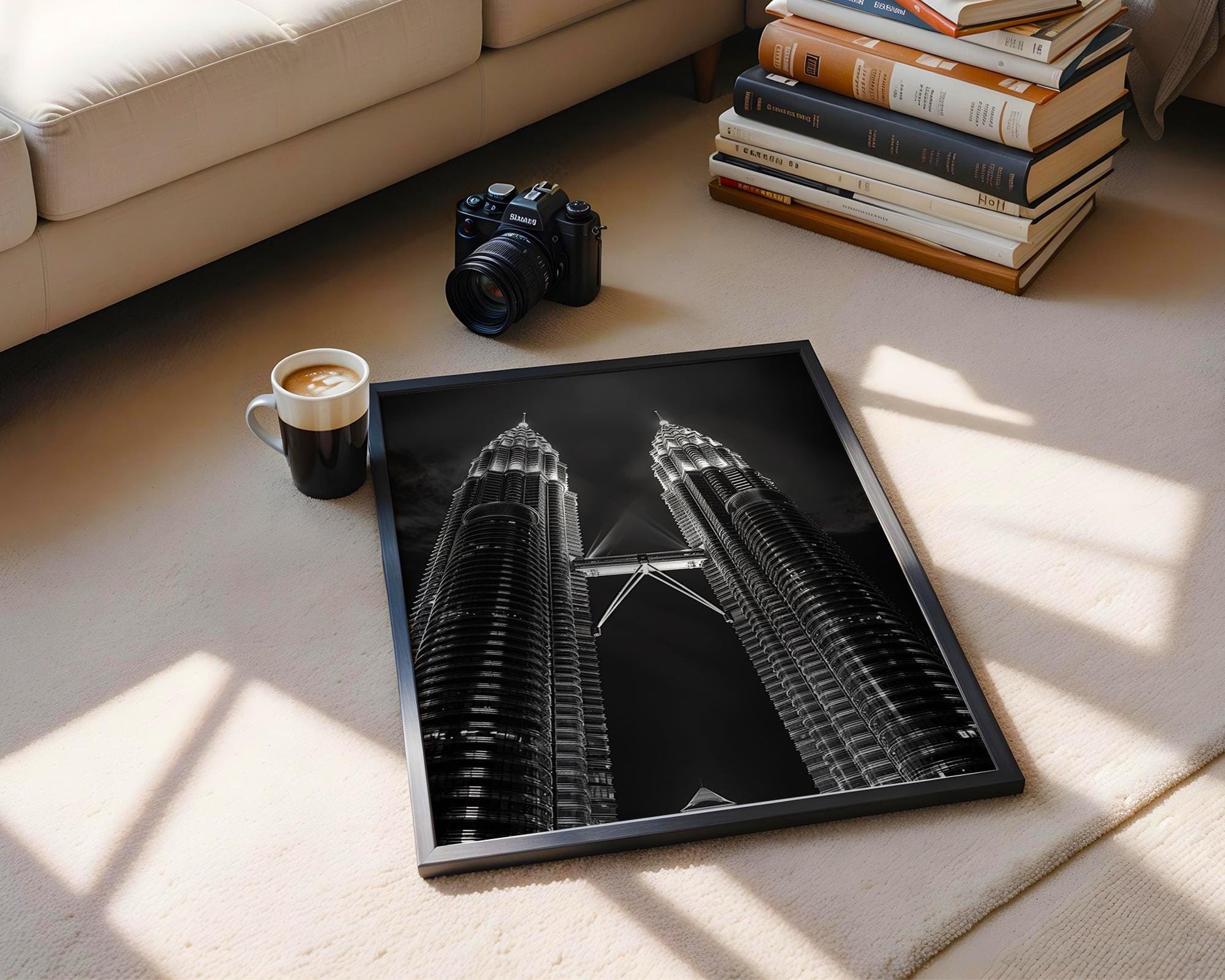 World Landmark | Petronas Towers Print | Kuala Lumpur Black and White Photography wall art print, minimalist black and white poster, modern Scandinavian wall decor, Monohaus