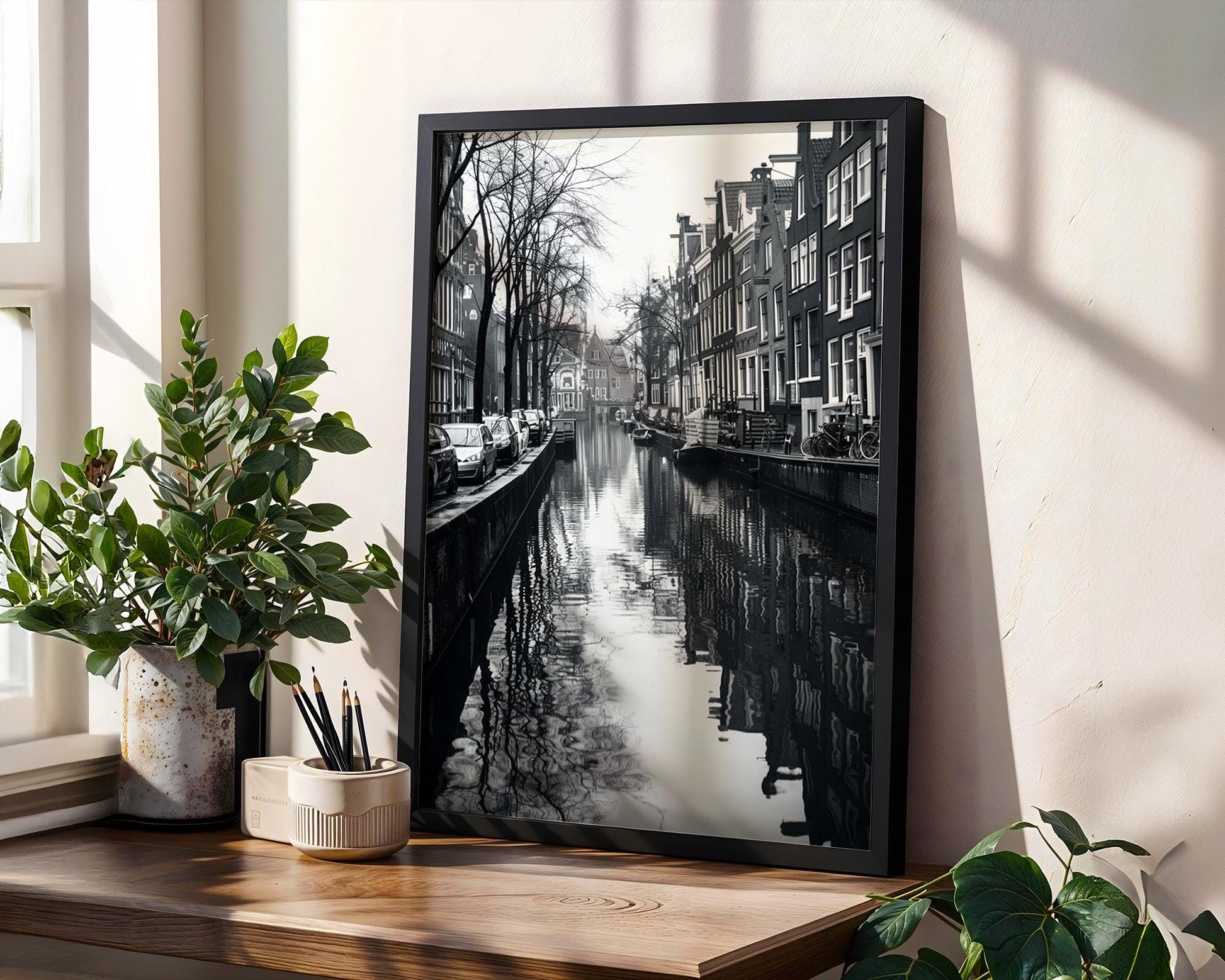 World Landmark | Amsterdam Canal Black and White Photography Print | Minimalist Wall Art wall art print, minimalist black and white poster, modern Scandinavian wall decor, Monohaus