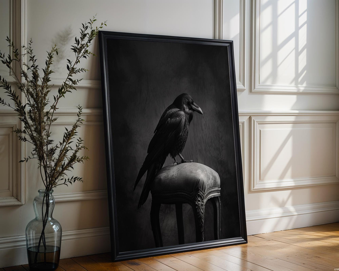 Minimal Wall Art Gothic Raven Print | Moody Black and White Photography wall art print, minimalist black and white poster, modern Scandinavian wall decor, Monohaus