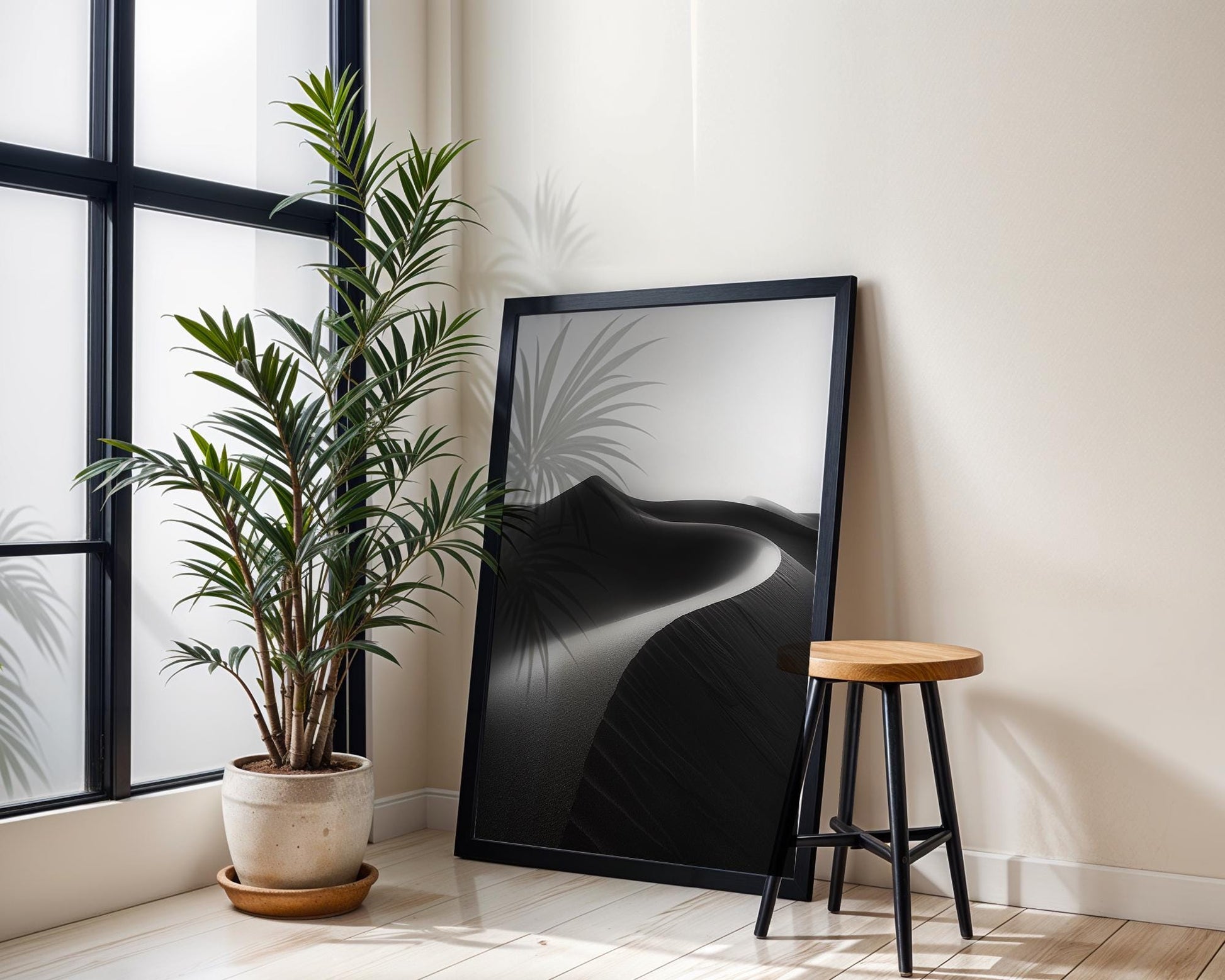 Minimal Wall Art Monochrome Desert Dunes Print | Minimalist Landscape Photography wall art print, minimalist black and white poster, modern Scandinavian wall decor, Monohaus