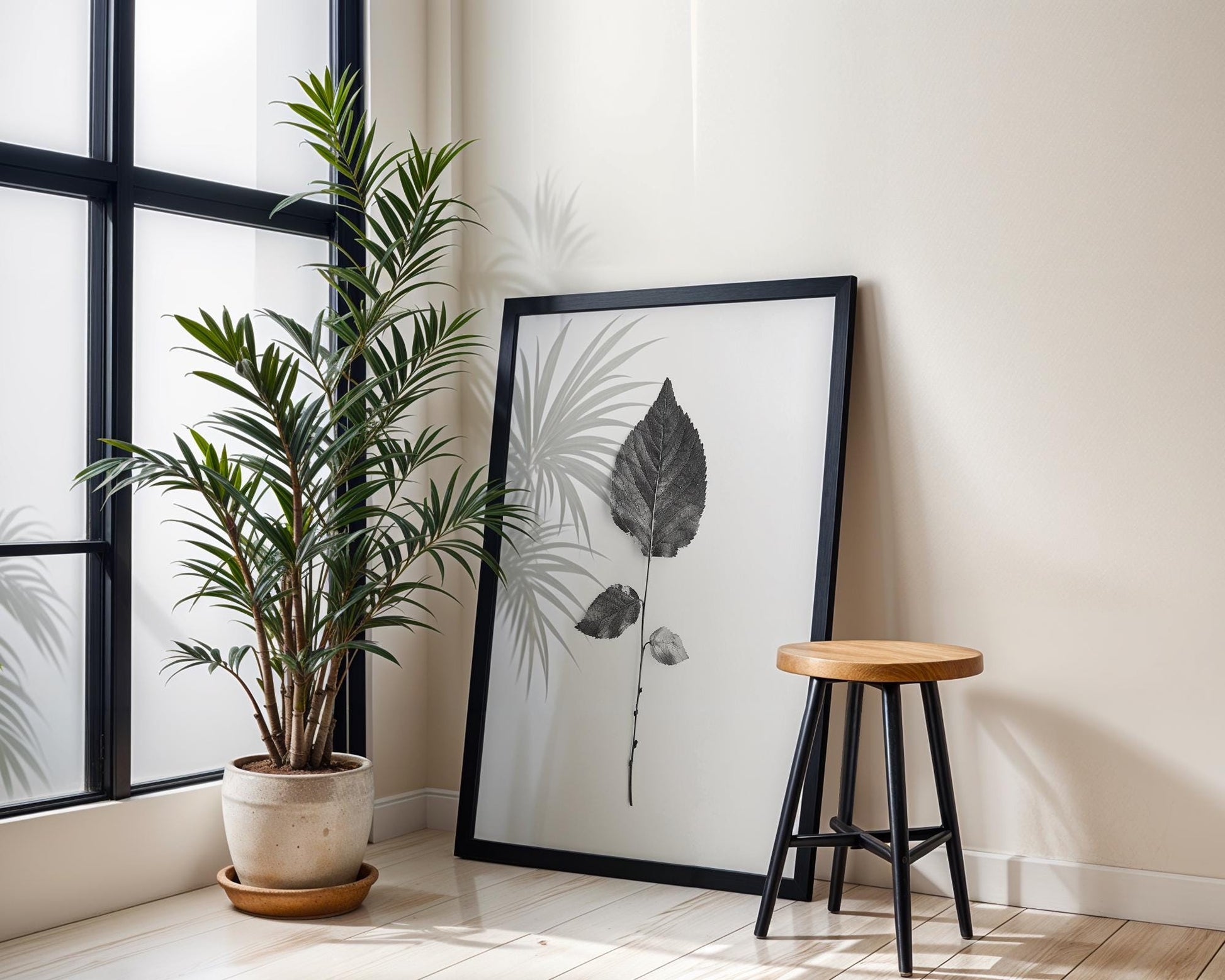 Botanical Photo | Monohaus Black and White Leaf Print | Modern Minimalist Wall Art wall art print, minimalist black and white poster, modern Scandinavian wall decor, Monohaus