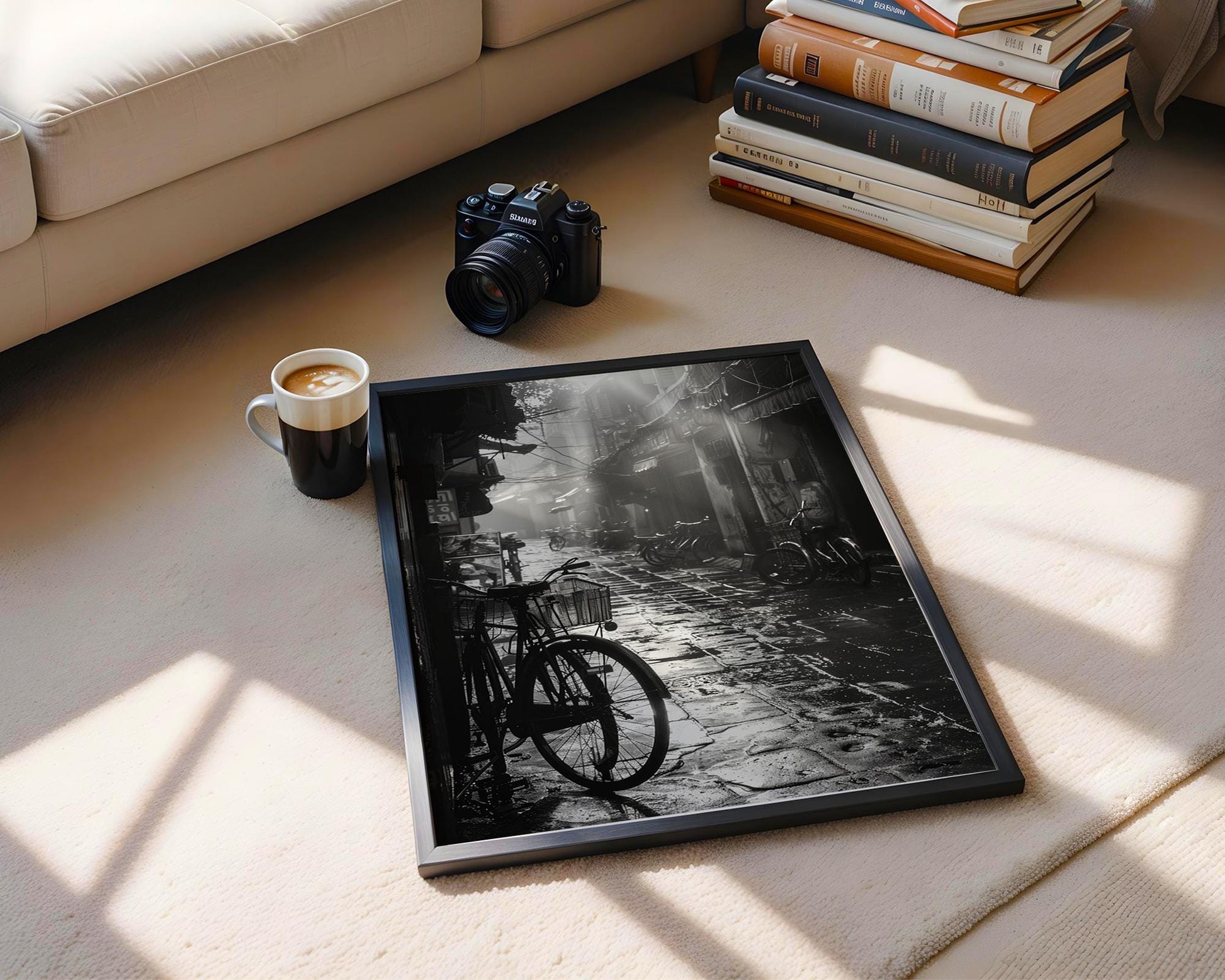 World Landmark | Hanoi Bicycle Street Print | Black and White Vietnam Travel Photography black and white photo print, minimalist monochrome wall art poster for modern interiors, Monohaus